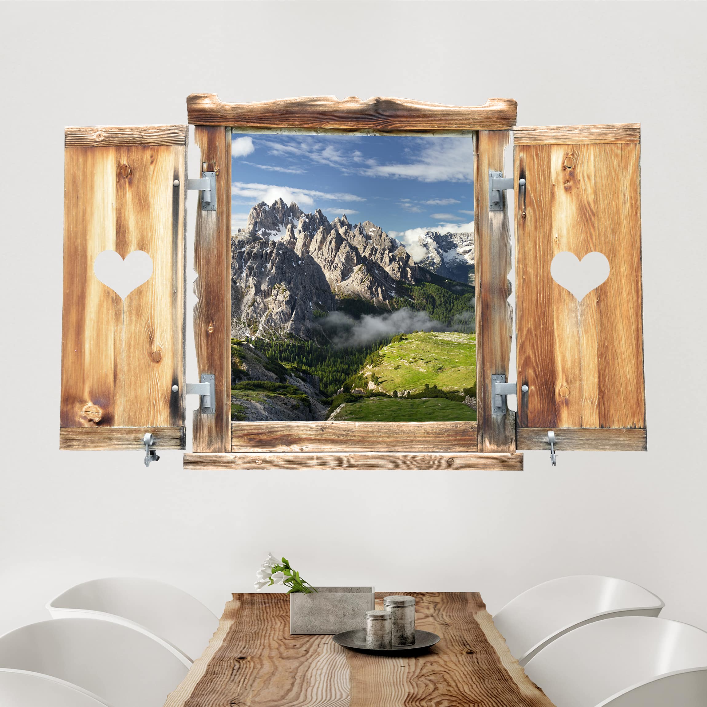 Wandtattoo Fenster mit Herz Italienische Alpen