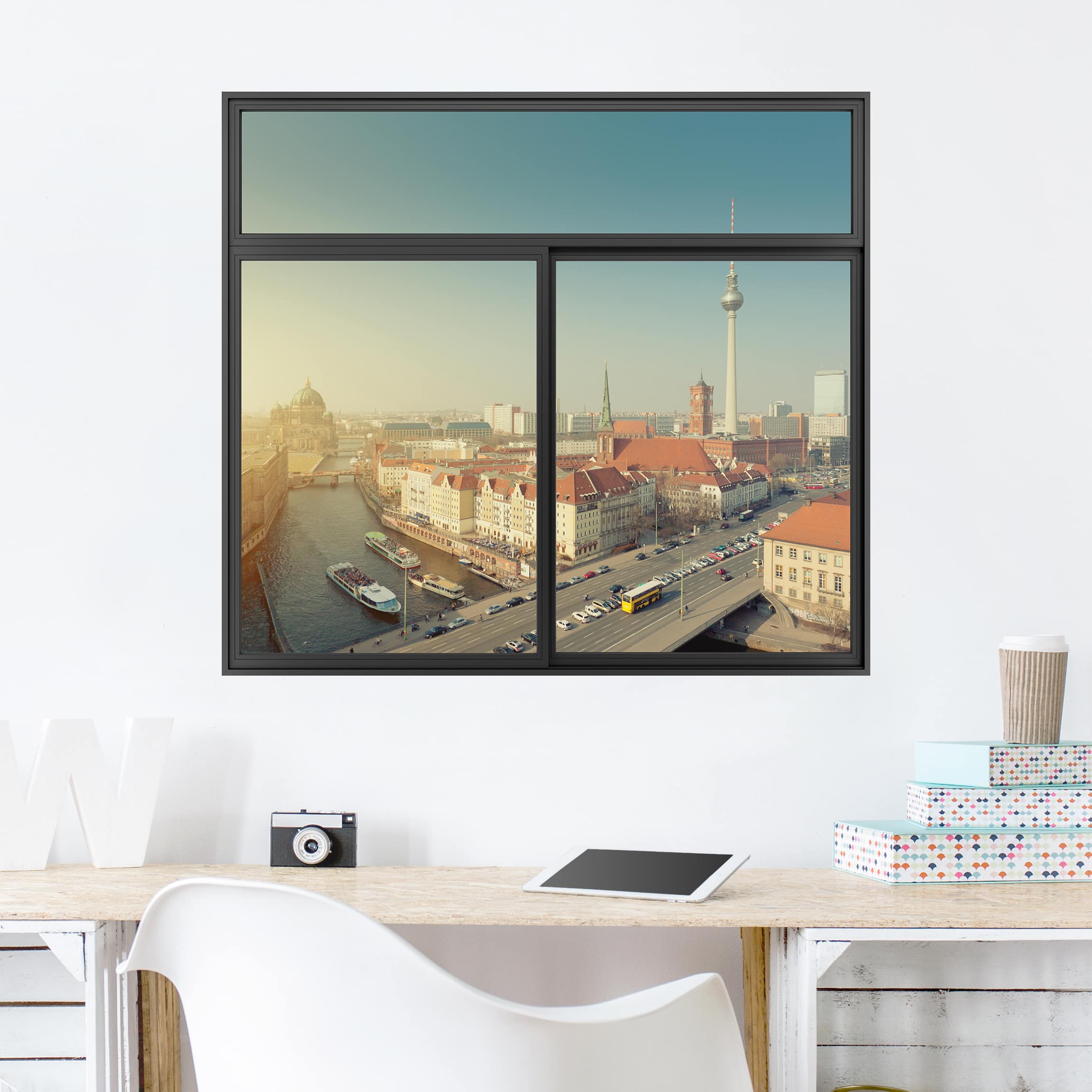Wandtattoo Fenster Schwarz Berlin am Morgen