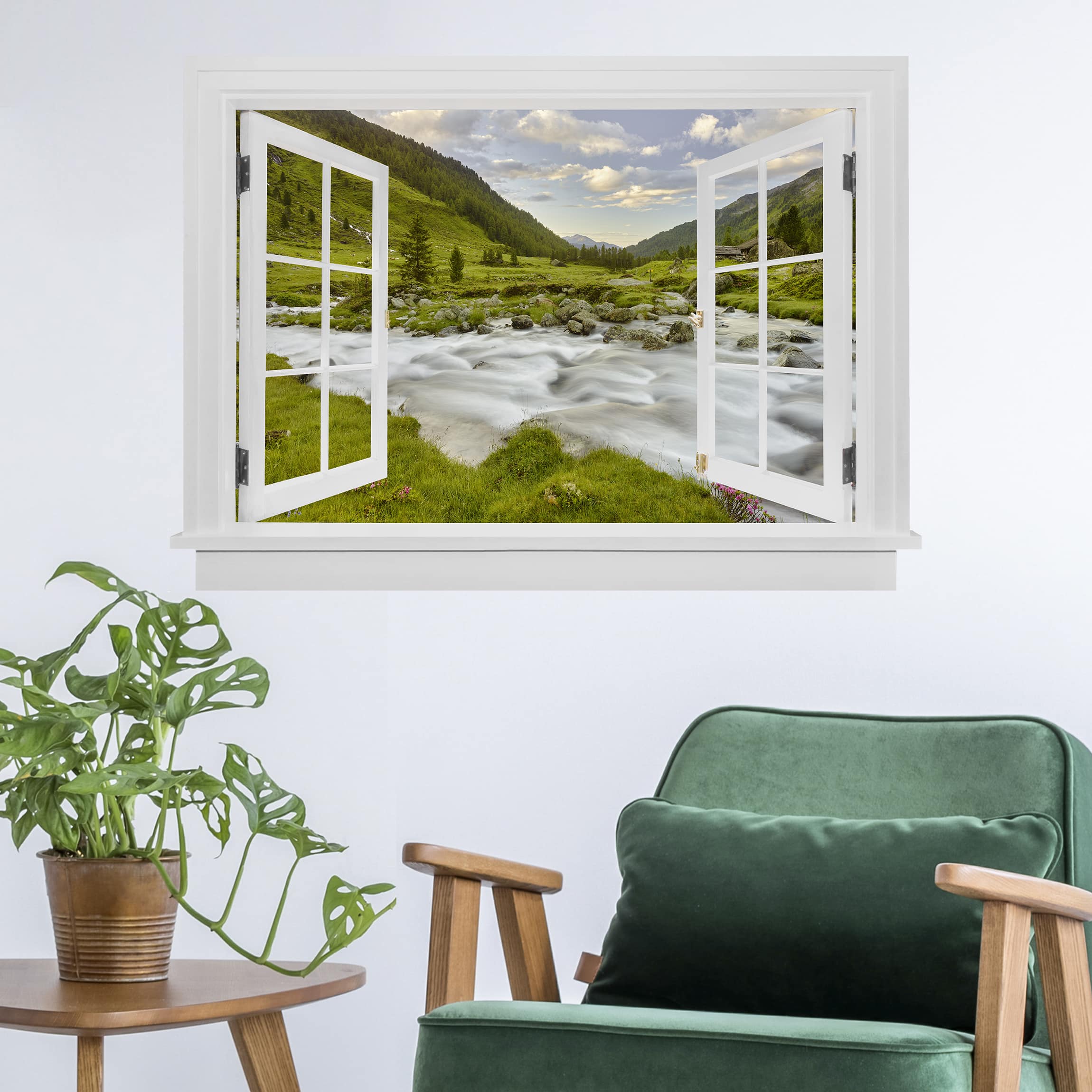Wandtattoo Offenes Fenster Alpenwiese Tirol