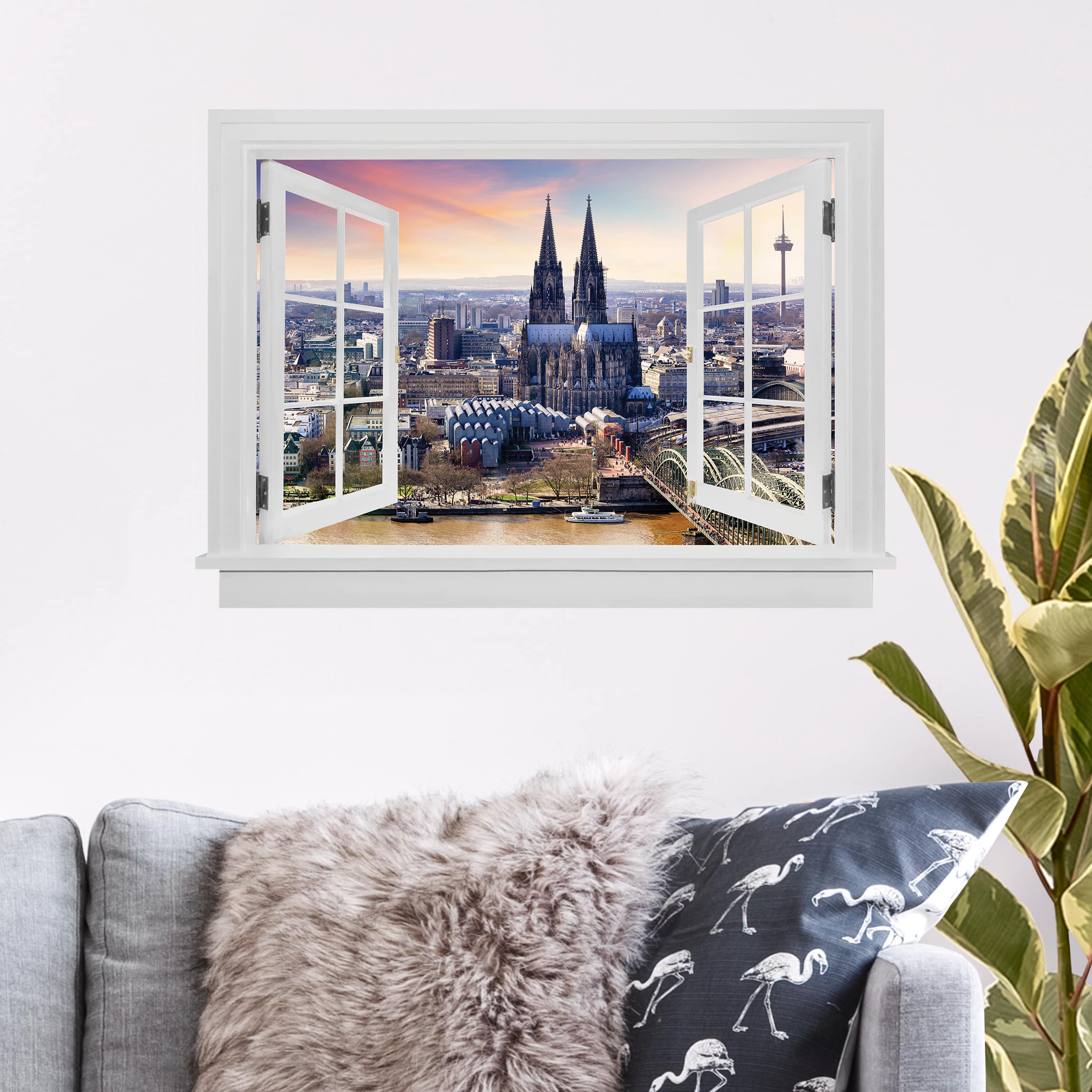 Wandtattoo Offenes Fenster Köln Skyline mit Dom