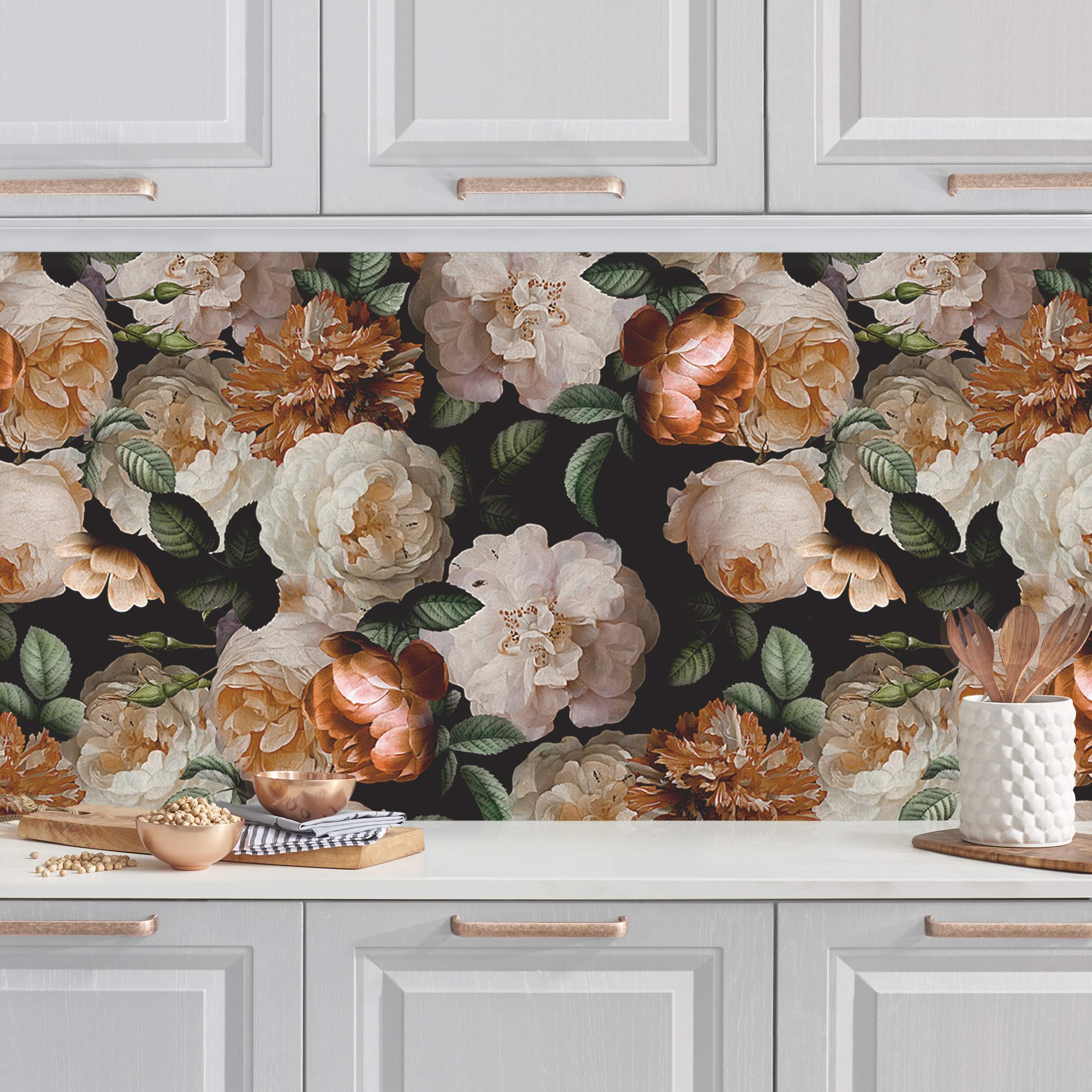 Küchenrückwand Rote Rosen mit Weißen Rosen I