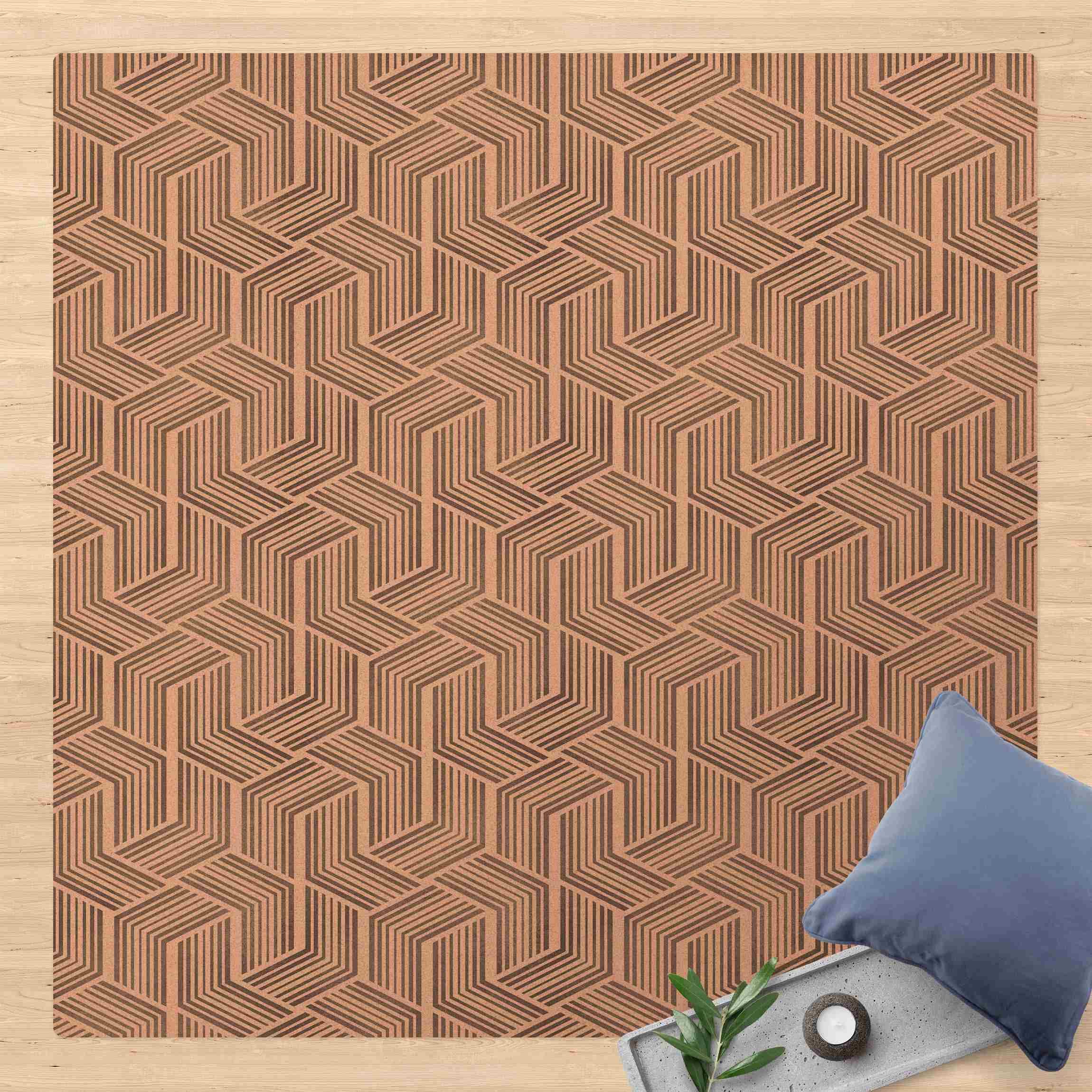 Kork-Teppich 3D Muster mit Streifen in Silber