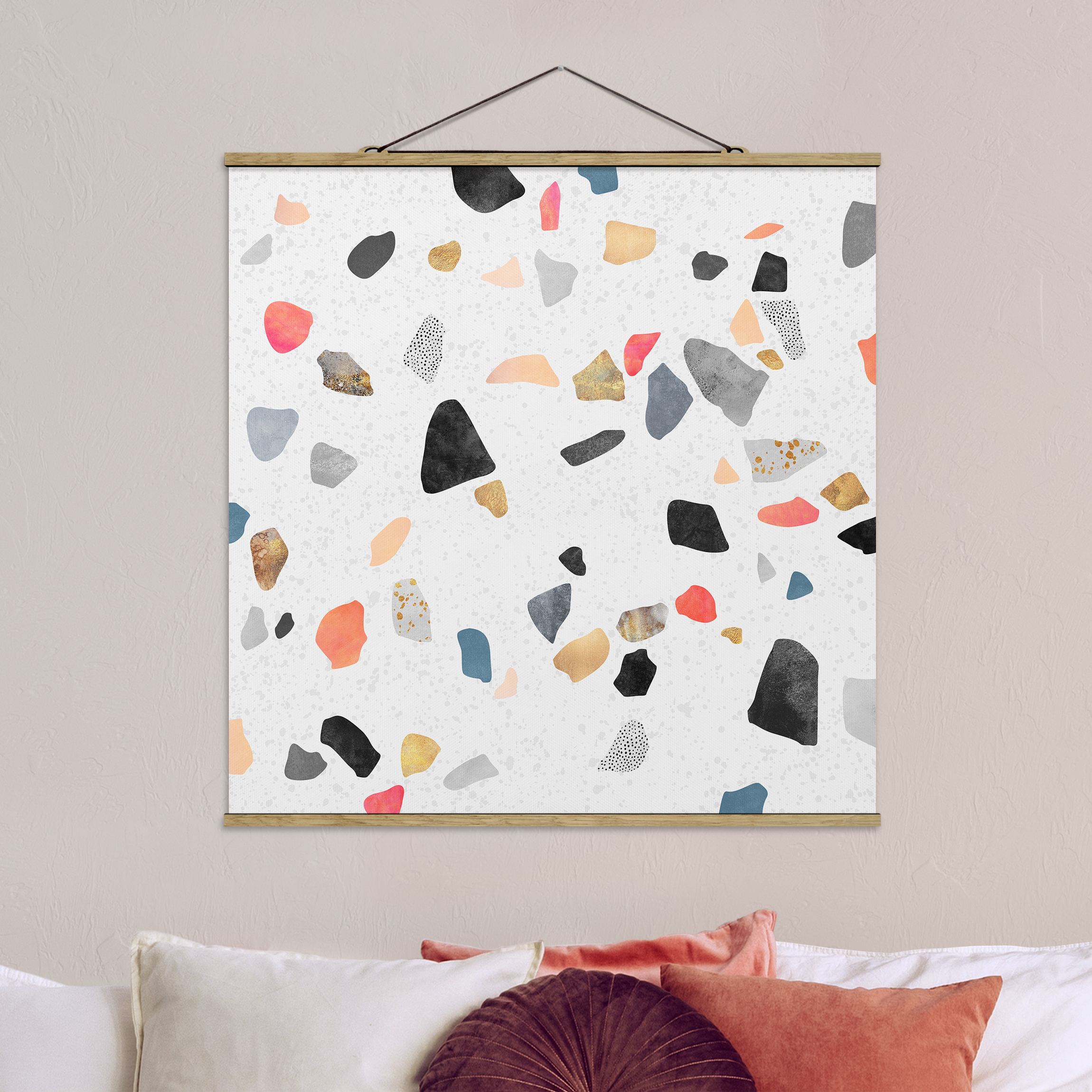 Stoffbild mit Posterleisten Weißer Terrazzo mit Goldsteinchen