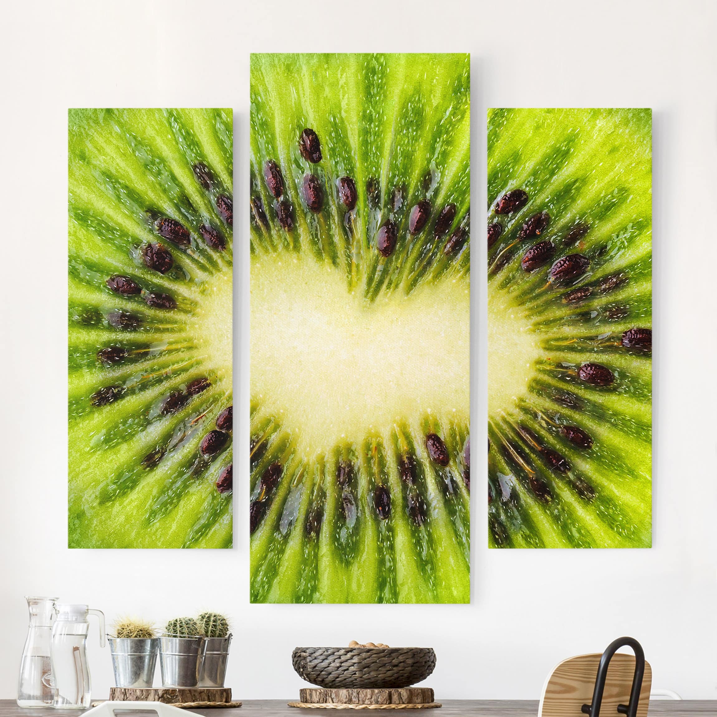 3-teiliges Leinwandbild Küche Kiwi Heart