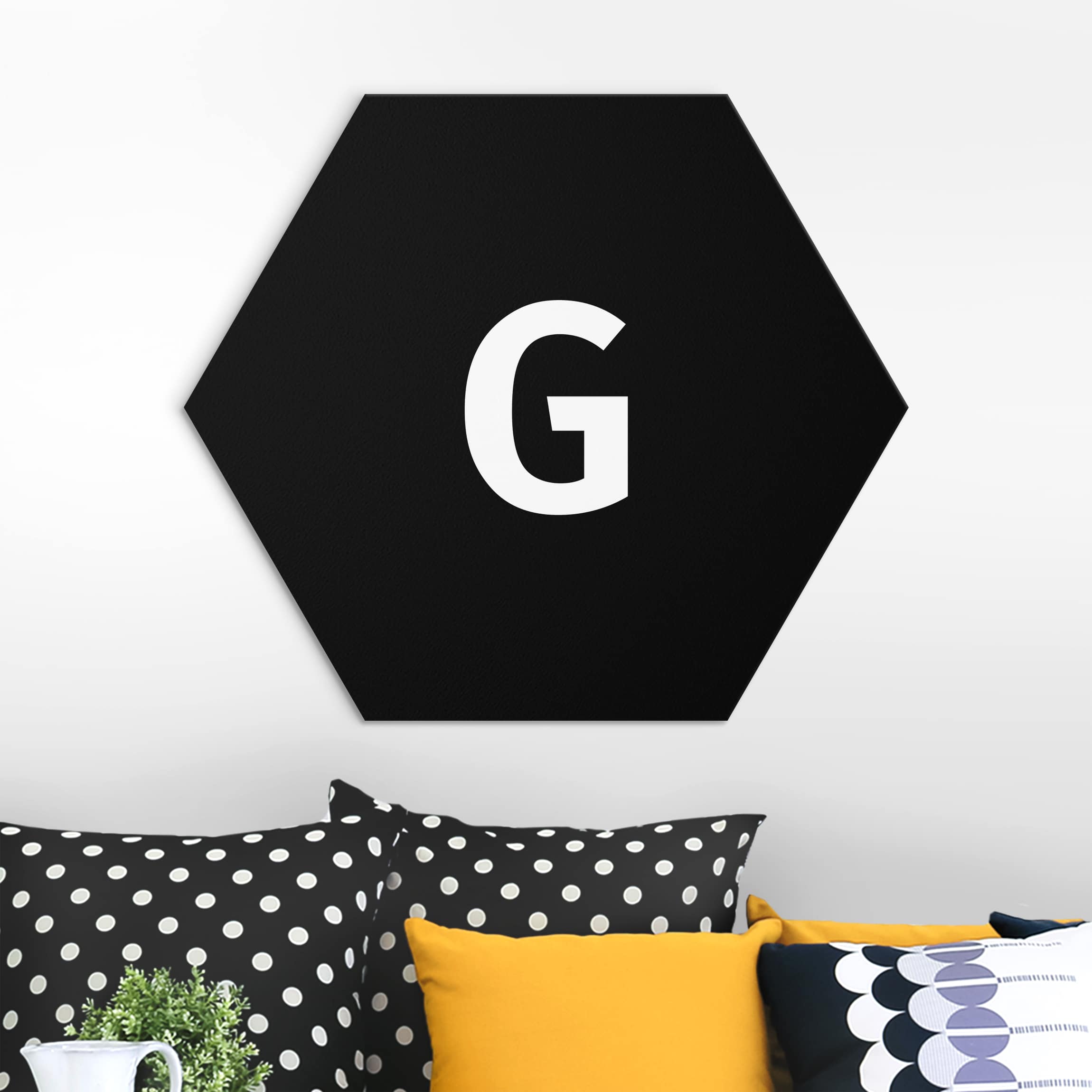 Hexagon-Alu-Dibond Bild Buchstabe Schwarz G