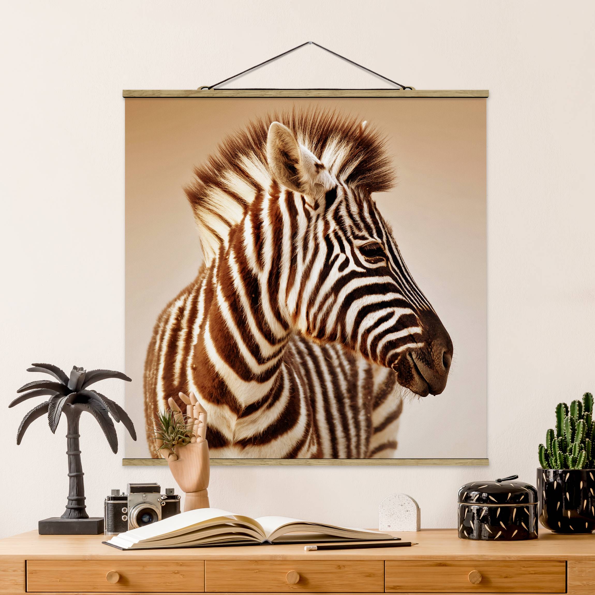 Stoffbild - Quadrat Zebra Baby Portrait