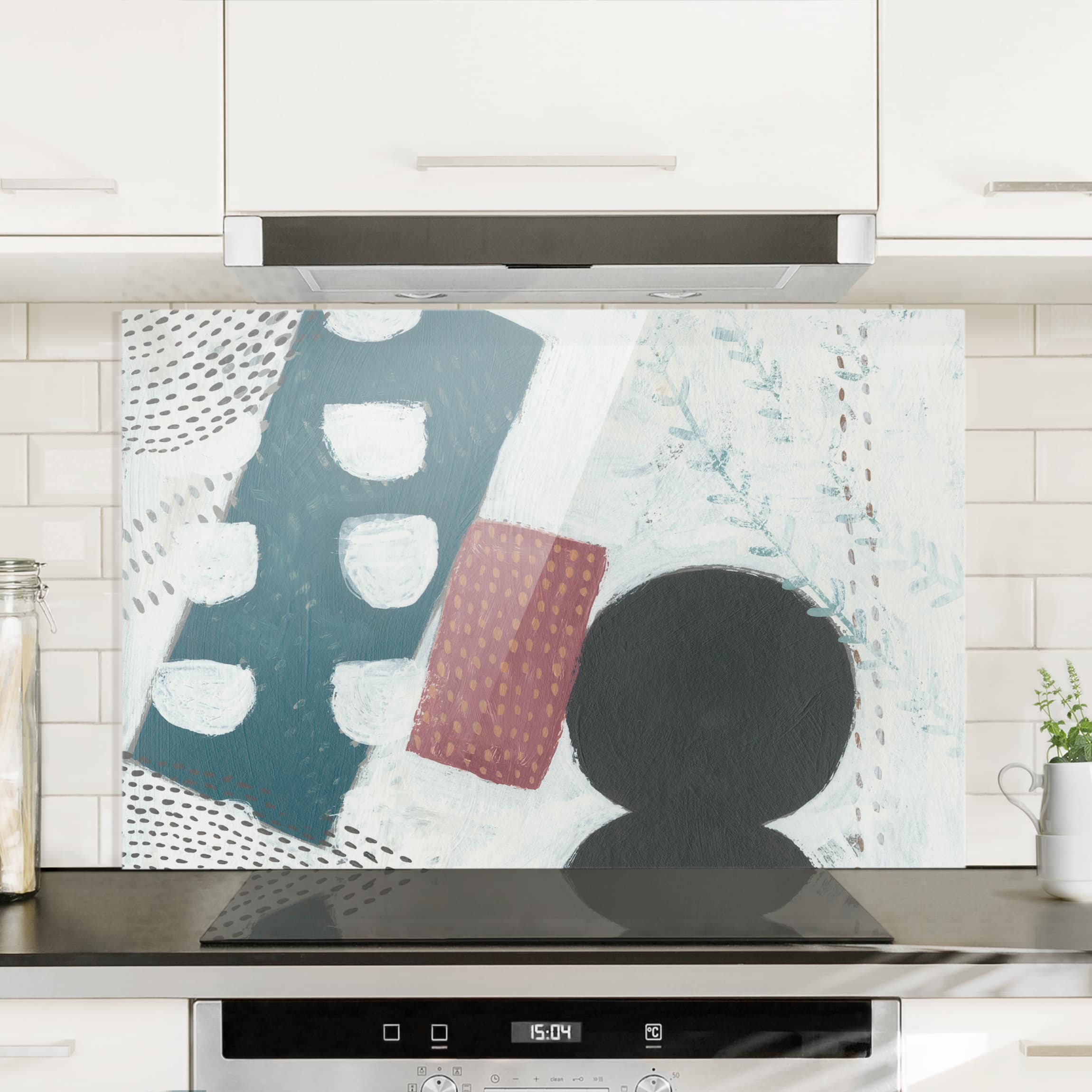 Glas Spritzschutz - Querformat 3:2 Karneval der Formen in Petrol I