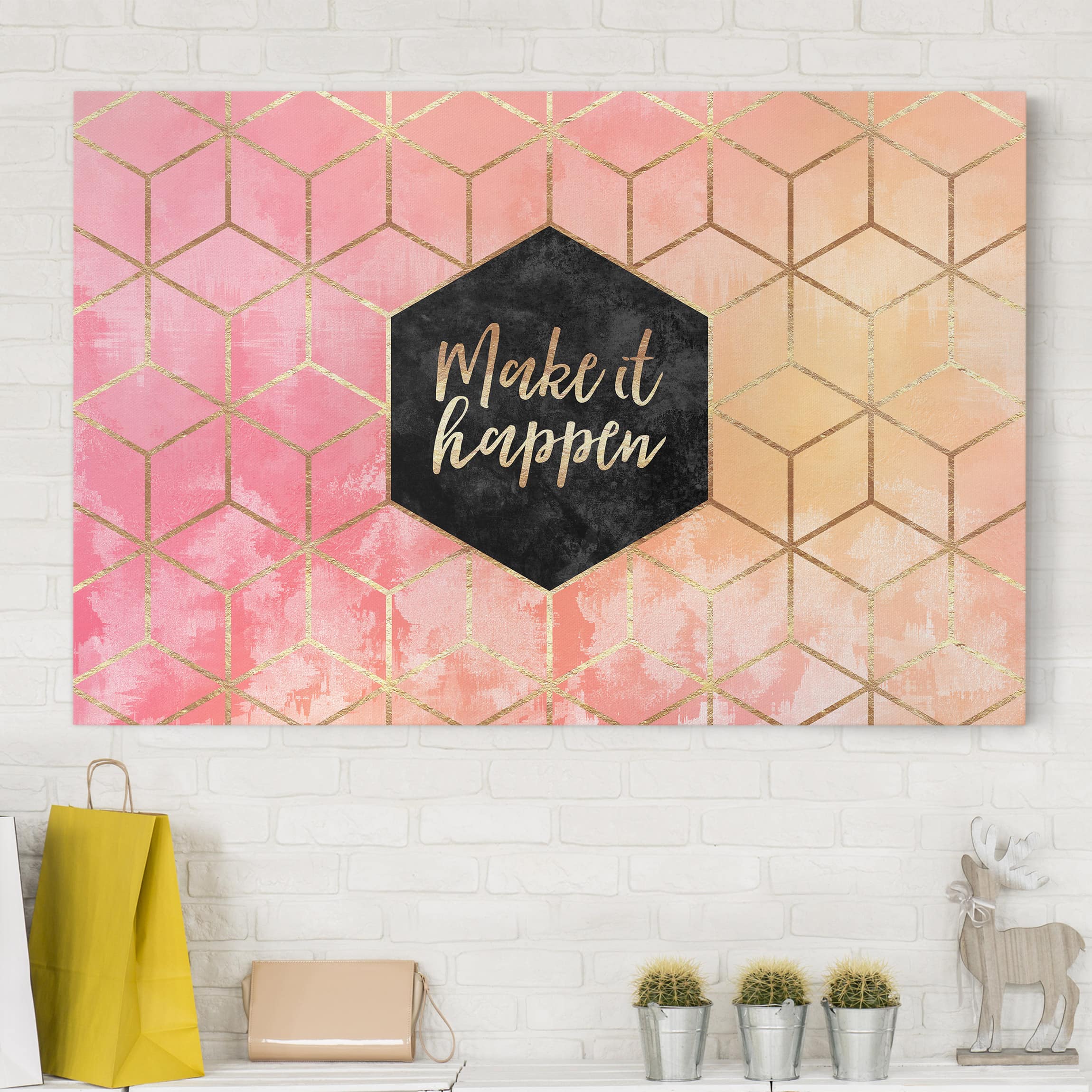 Leinwandbild - Querformat Make It Happen Geometrie Pastell