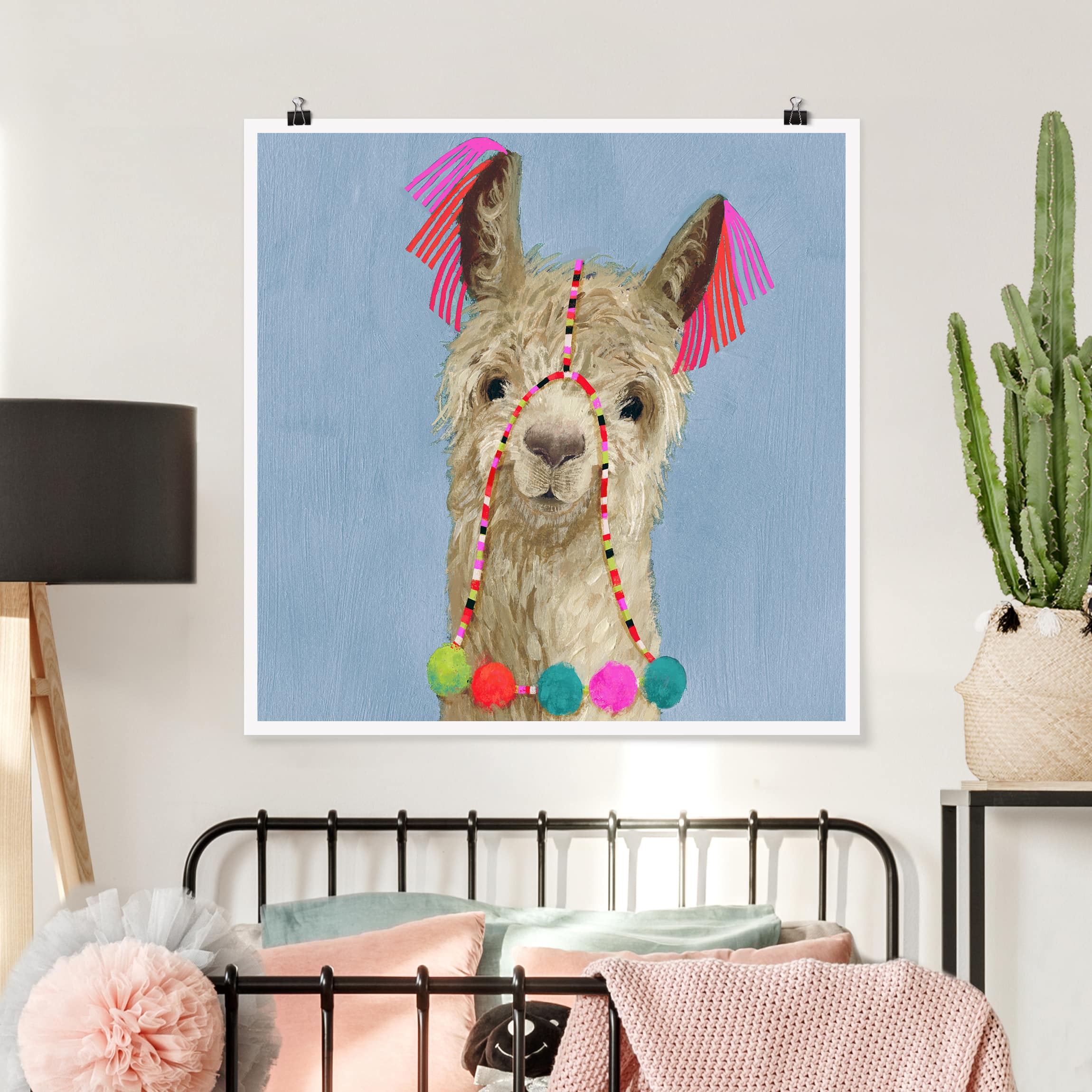 Poster - Quadrat Lama mit Schmuck IV