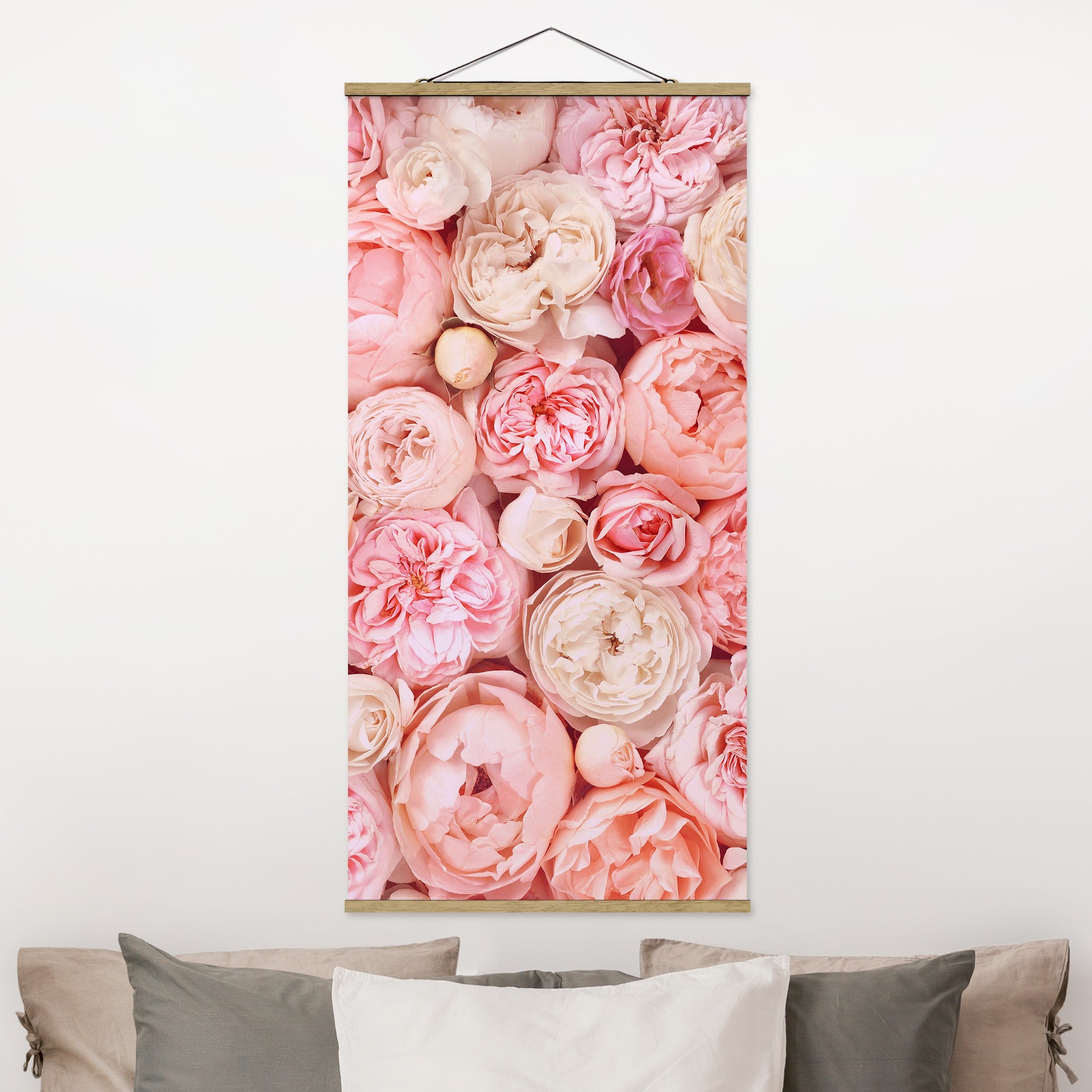 Stoffbild - Hochformat Rosen Rosé Koralle Shabby