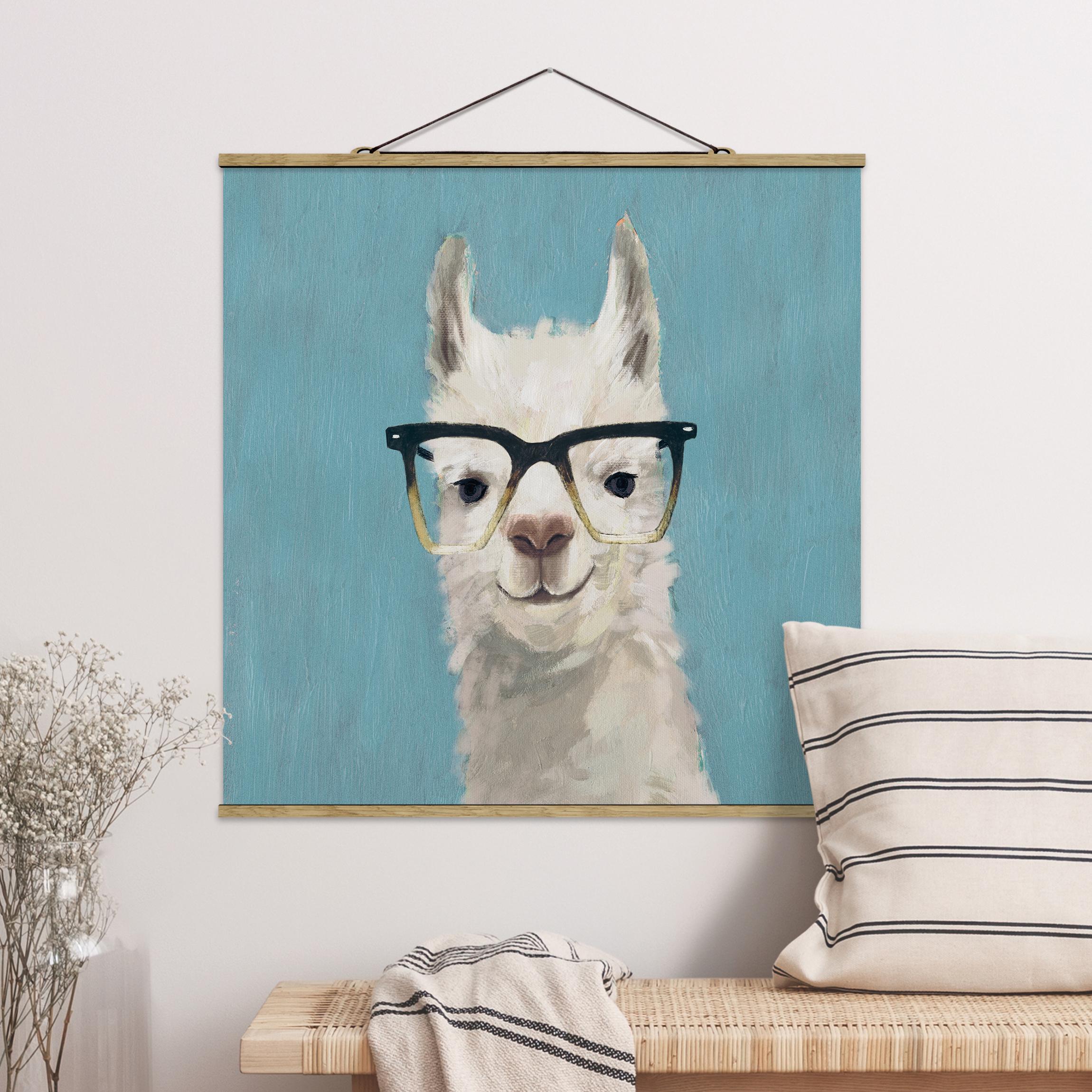 Stoffbild mit Posterleisten Lama mit Brille IV