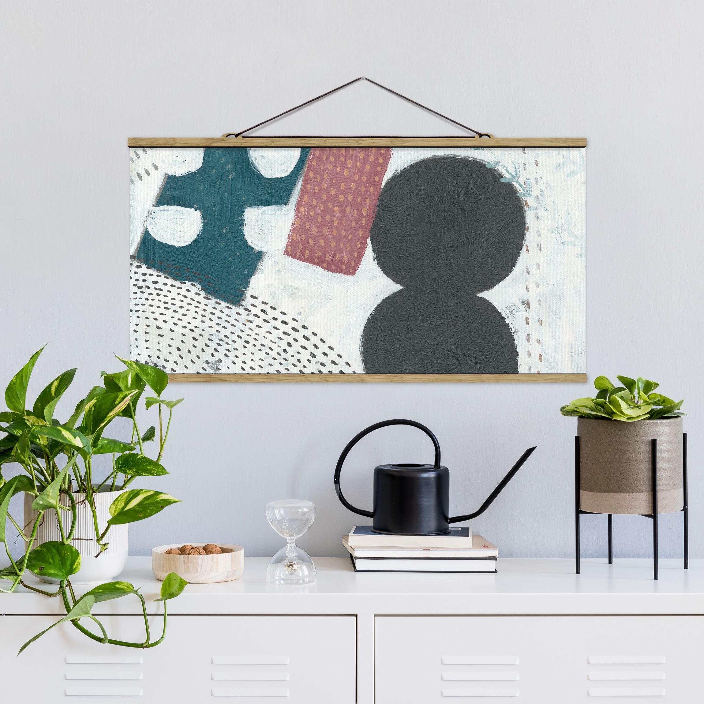 Stoffbild - Querformat Karneval der Formen in Petrol I