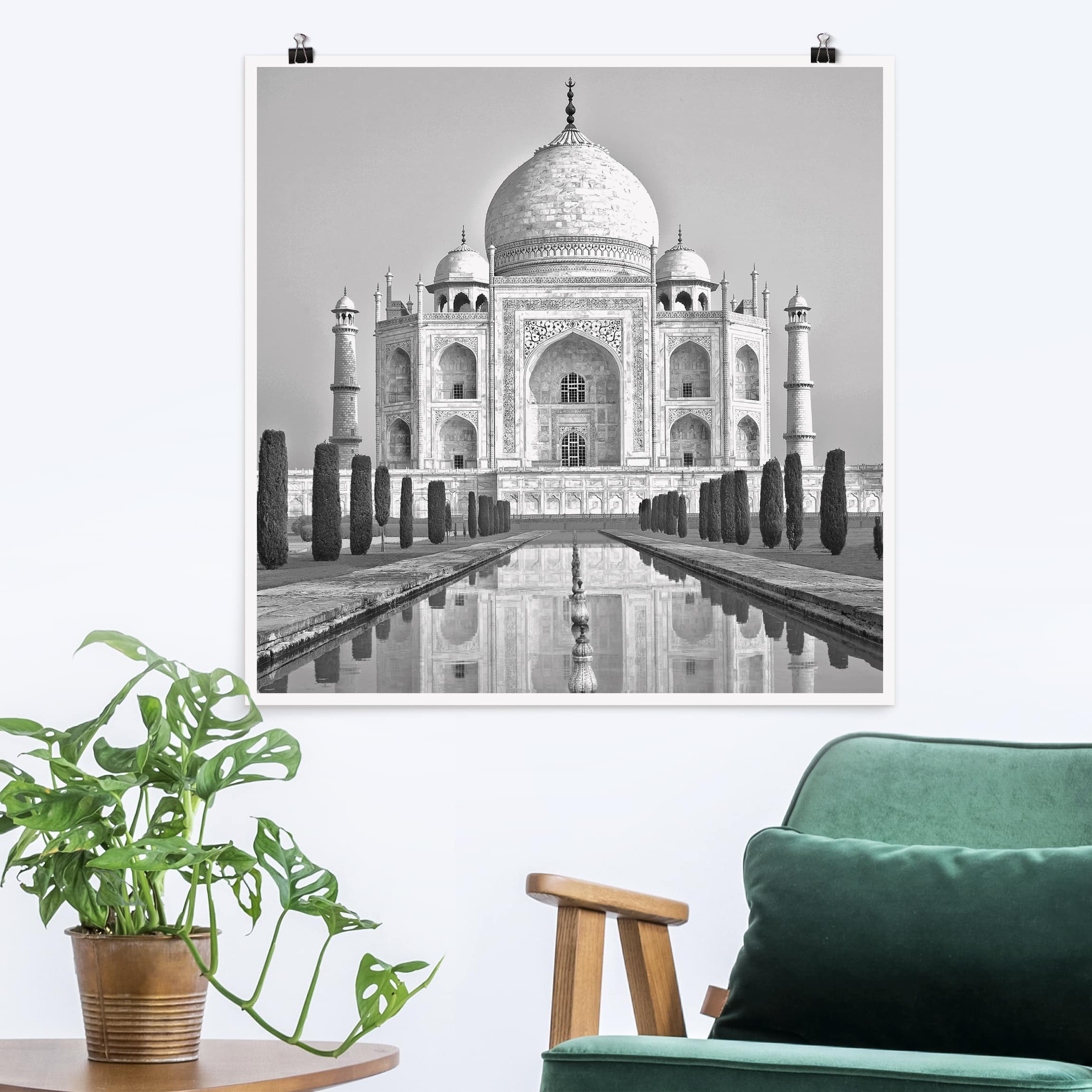 Poster - Quadrat Taj Mahal mit Garten
