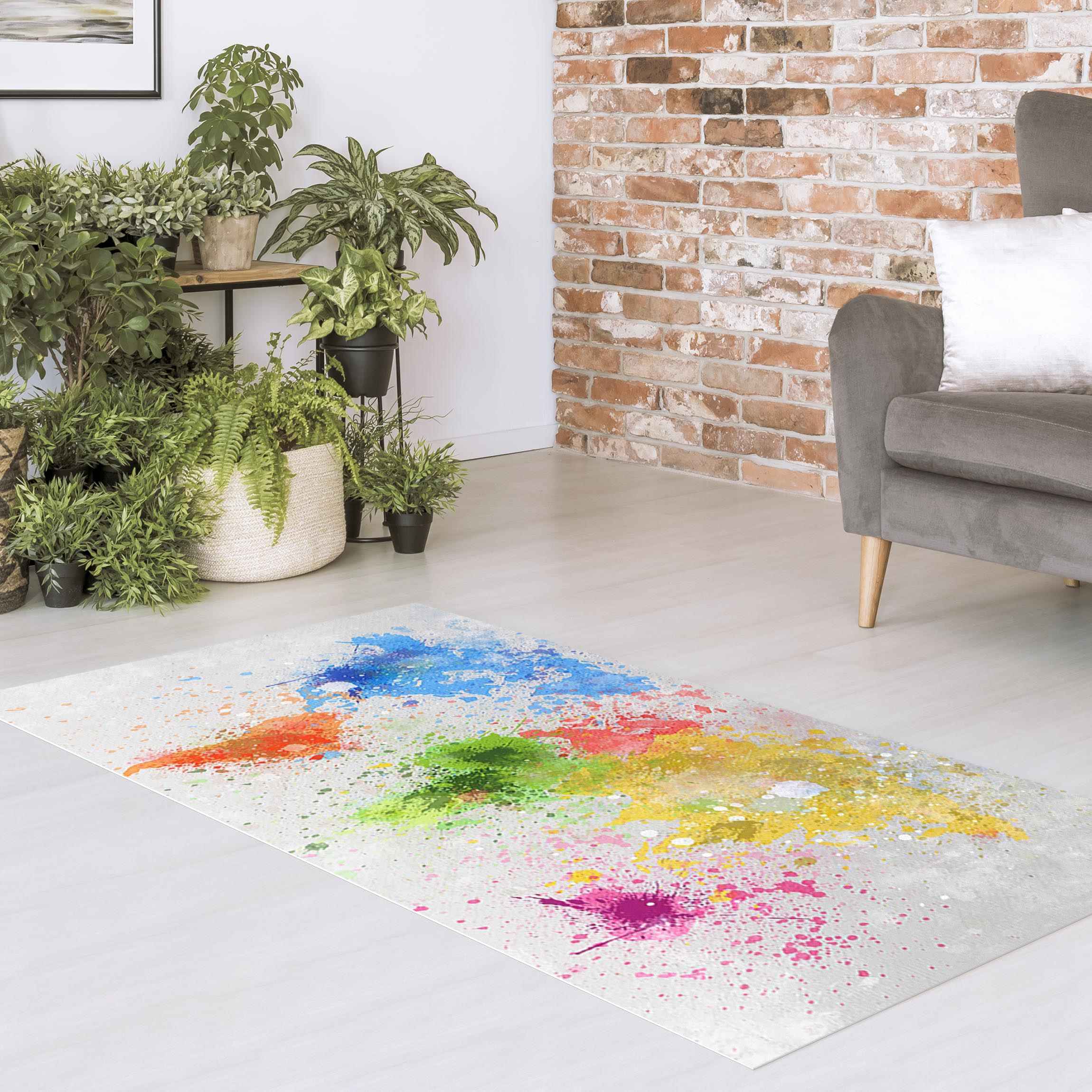 Vinylteppich Bunte Farbspritzer Weltkarte
