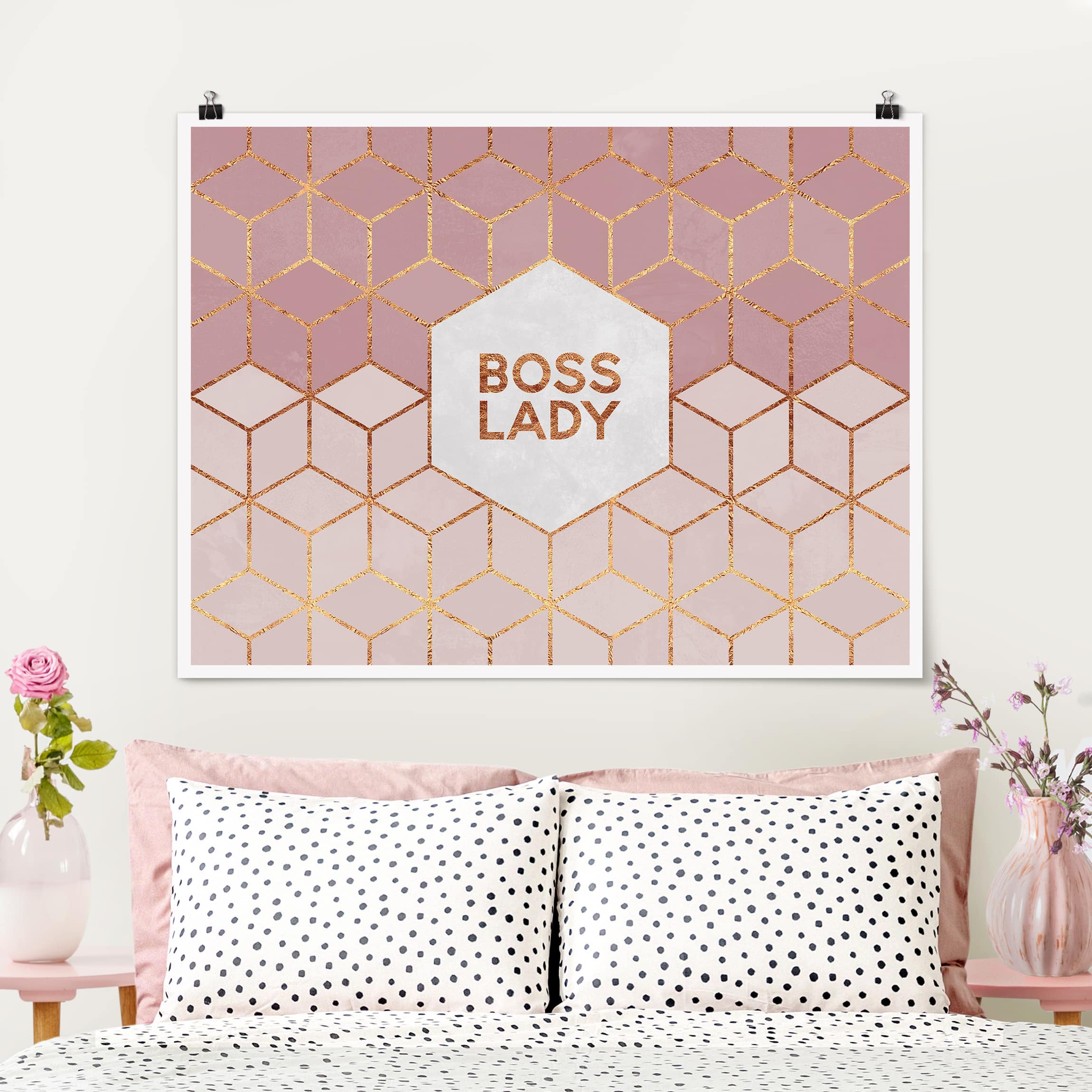 Poster - Querformat Boss Lady Sechsecke Rosa