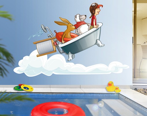 Wandtattoo Fliegender Bauernhof Badewanne