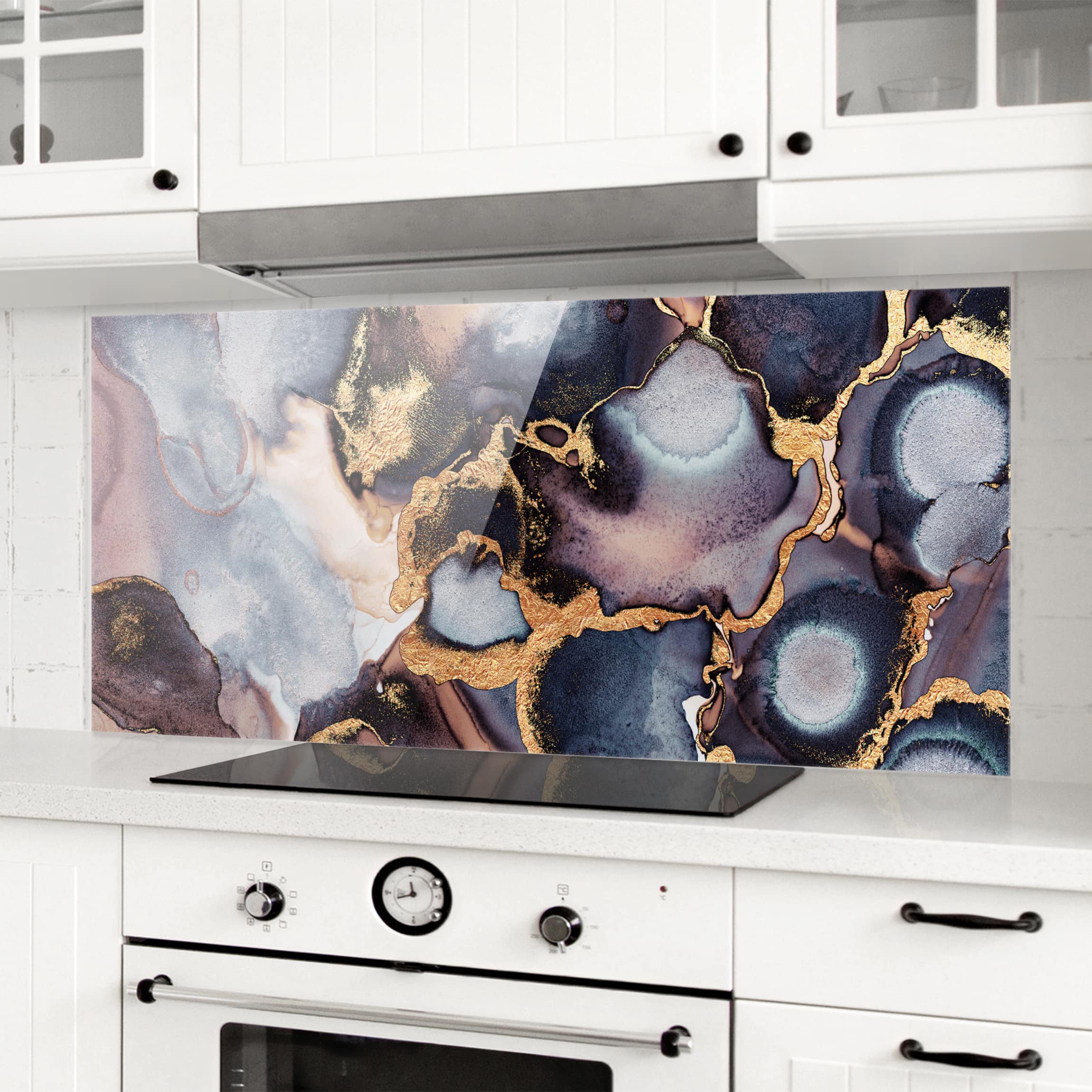 Glas Spritzschutz - Panorama Marmor Aquarell mit Gold
