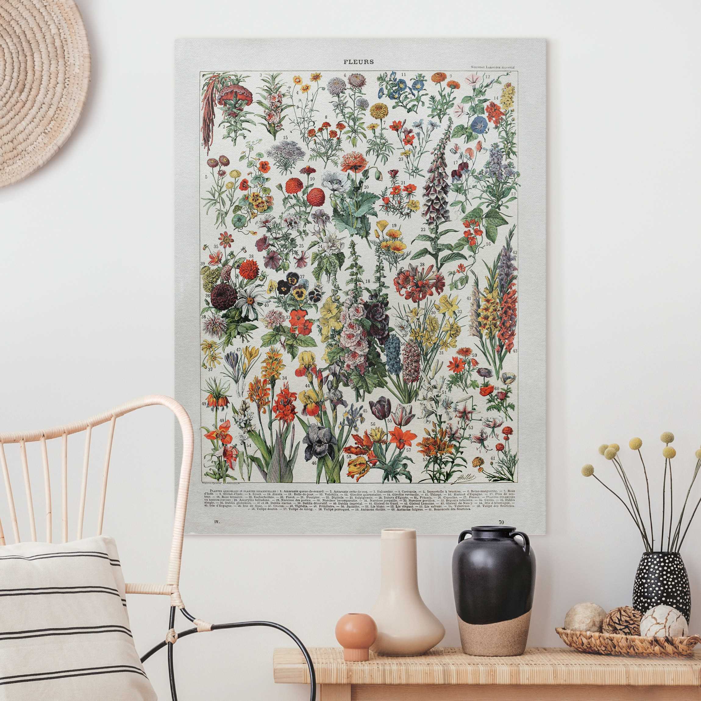 Leinwandbild Vintage Lehrtafel Blumen IV