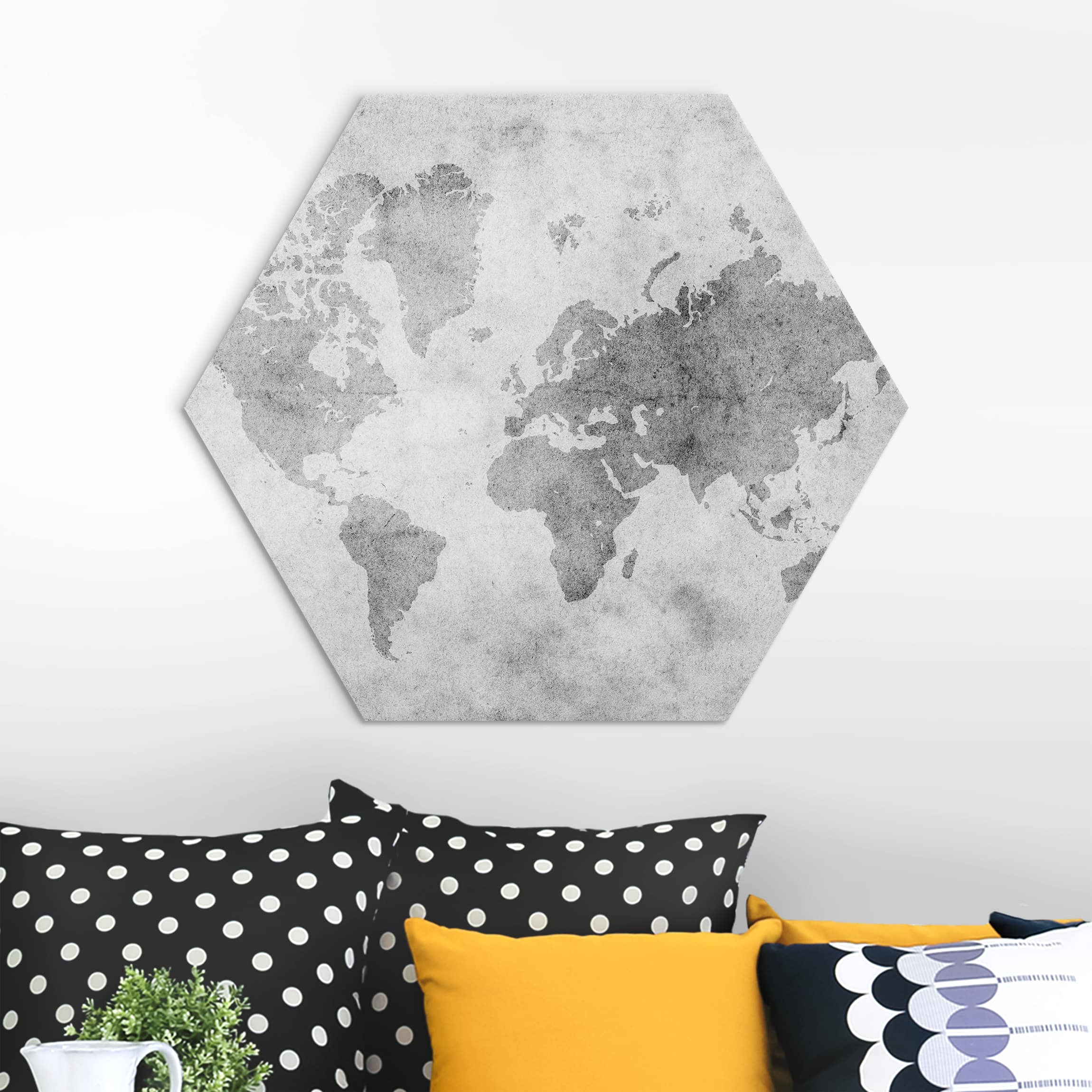 Hexagon-Alu-Dibond Bild Vintage Weltkarte II