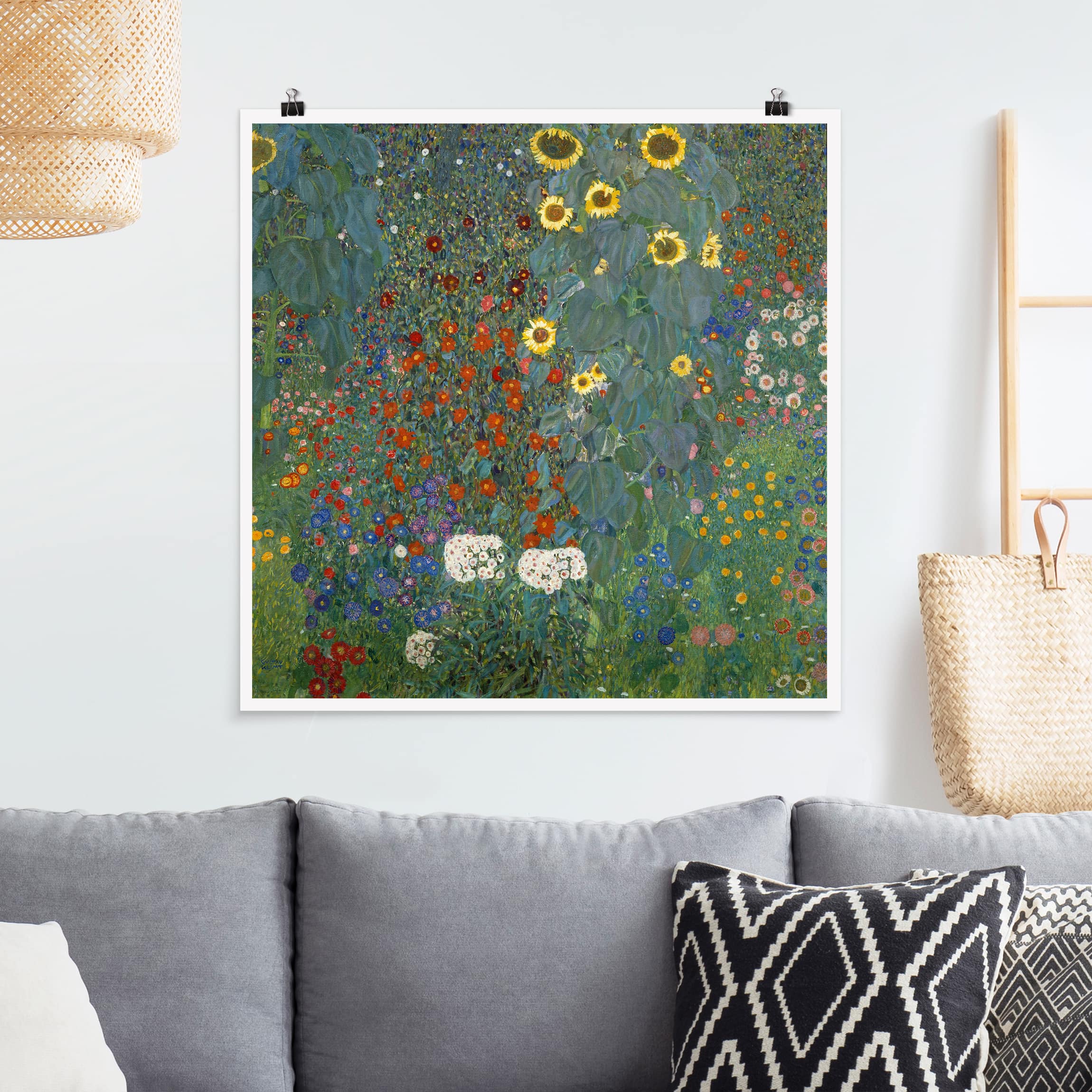 Poster - Quadrat Gustav Klimt - Garten Sonnenblumen