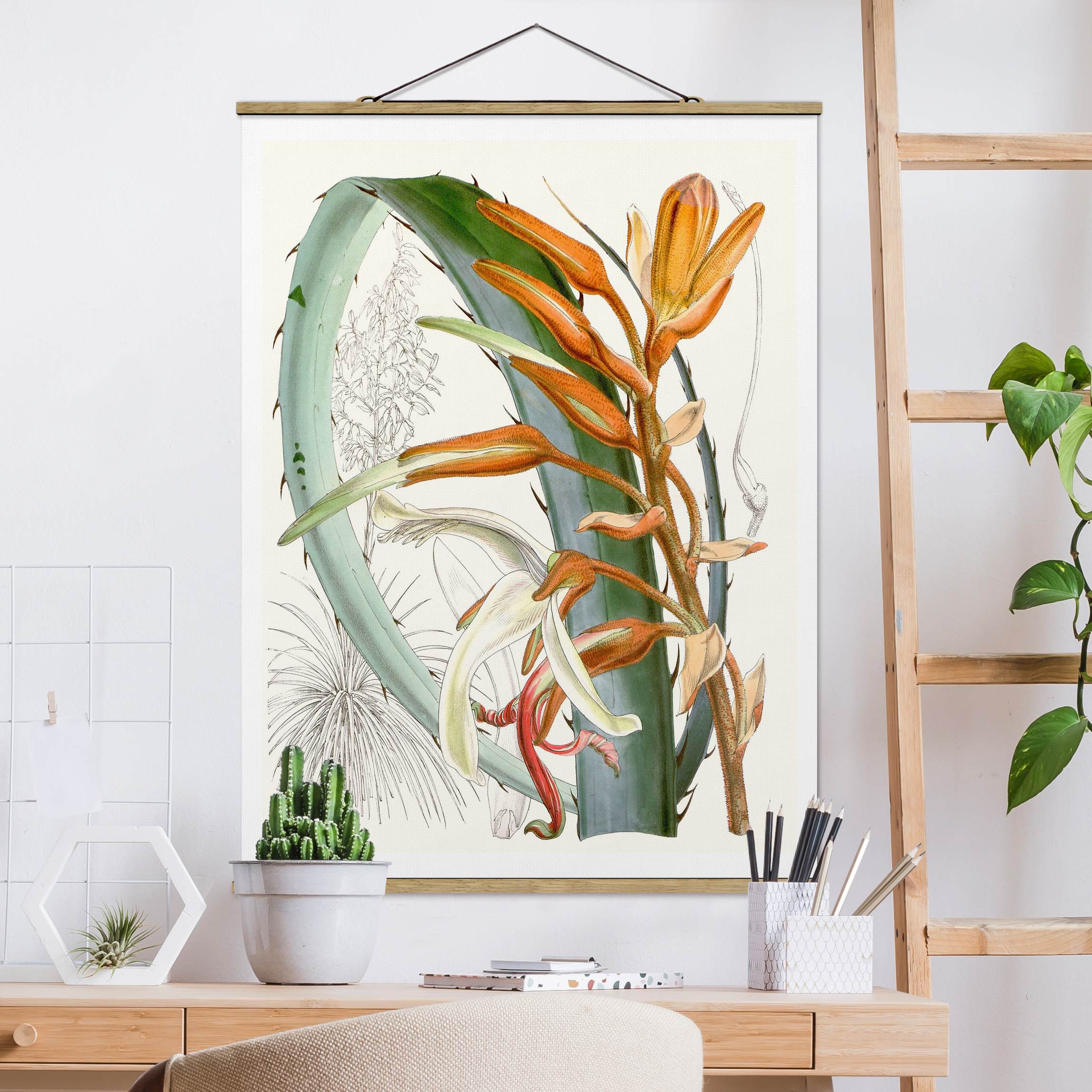 Stoffbild - Hochformat Vintage Illustration Tropische Blüten I