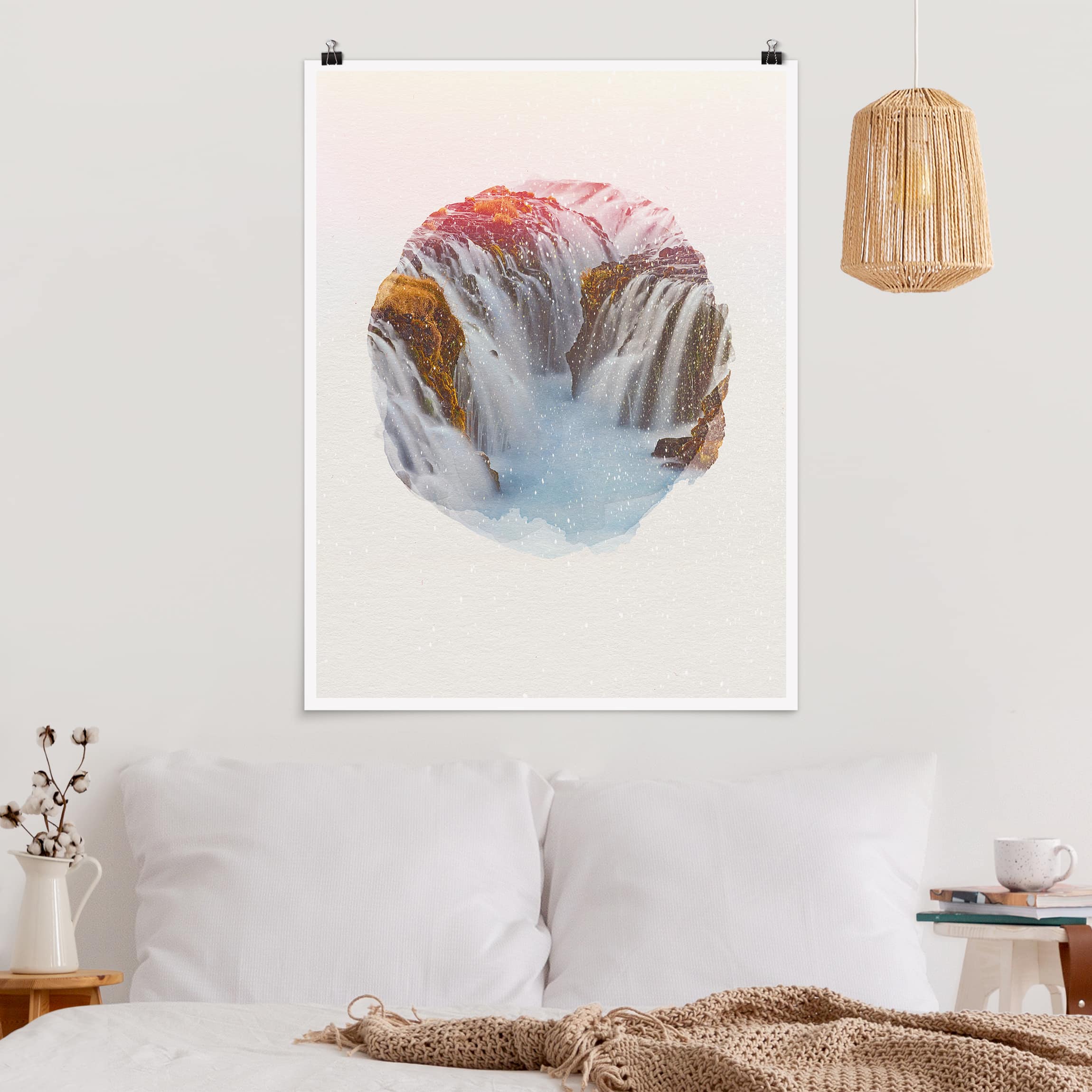 Poster - Hochformat Wasserfarben - Brúarfoss Wasserfall in Island