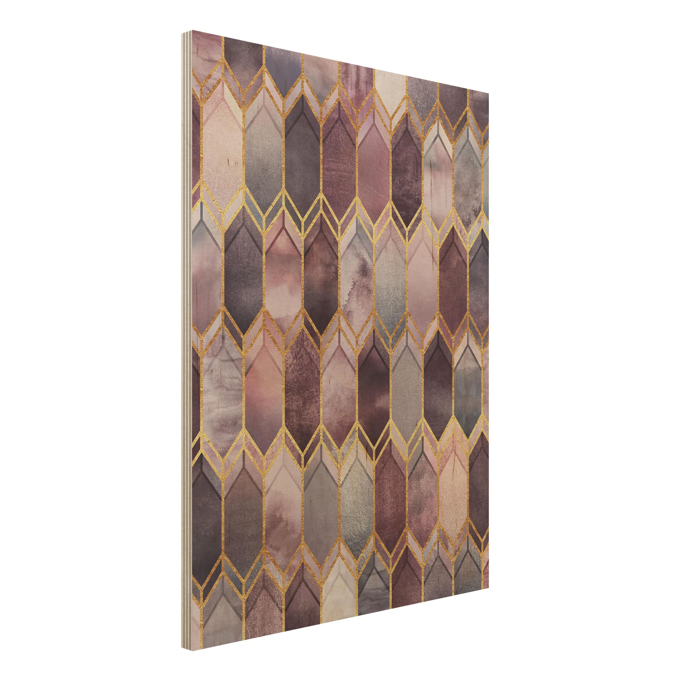 Holzbild - Hochformat 3:4 Glasmalerei geometrisch Rosé Gold