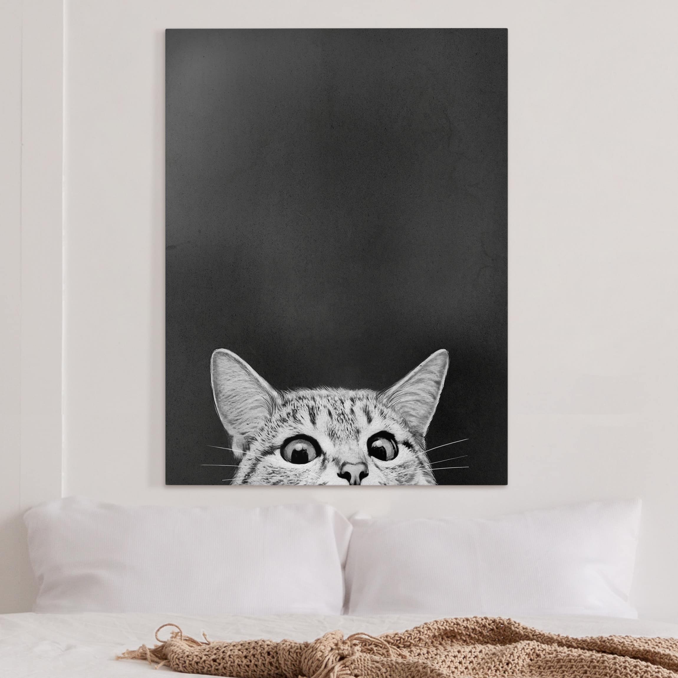 Leinwandbild Illustration Katze Schwarz Weiß Zeichnung