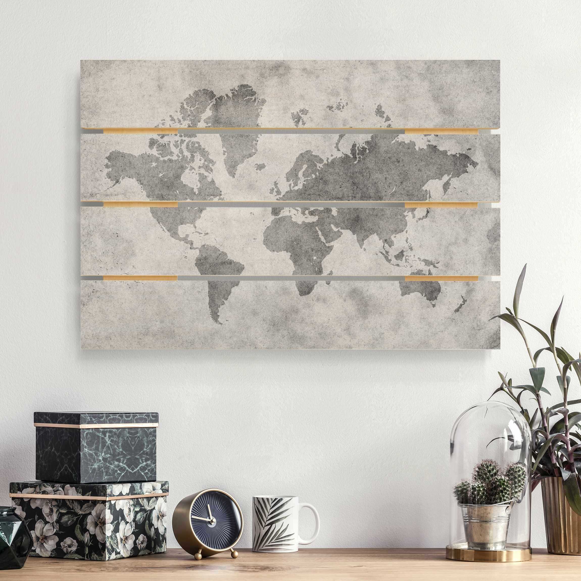 Holzbild Plankenoptik Vintage Weltkarte II