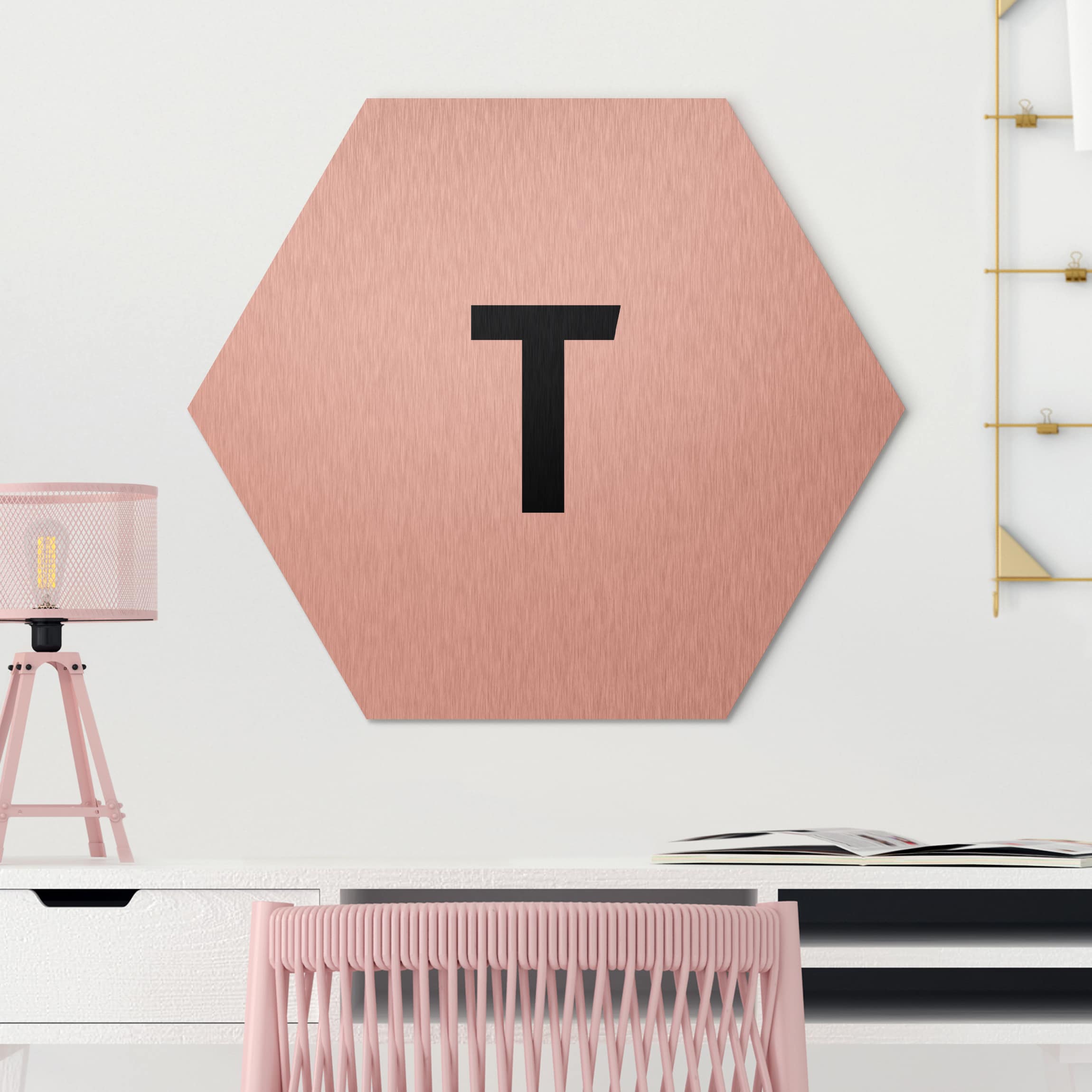 Hexagon-Alu-Dibond Bild Buchstabe Weiß T