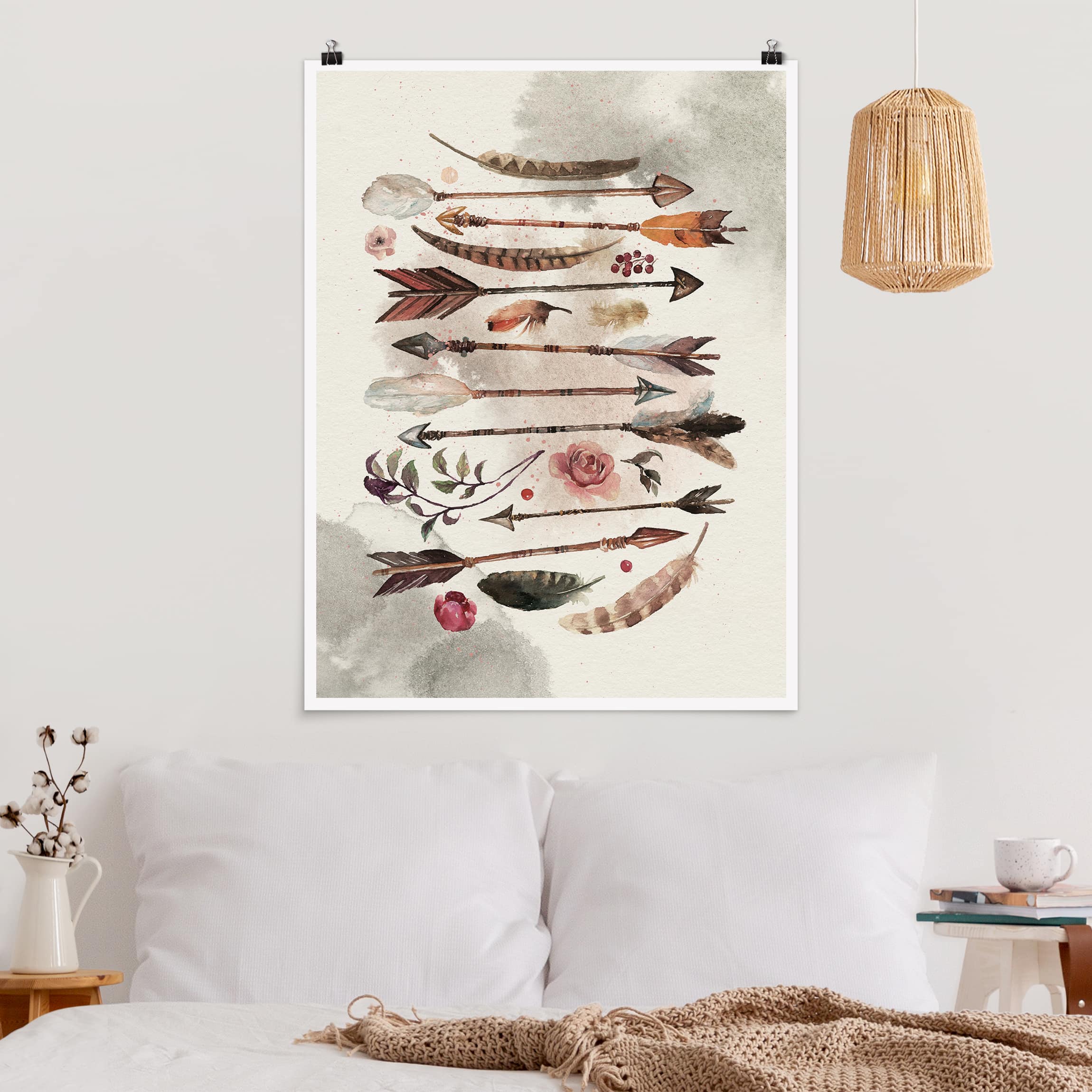 Poster - Hochformat Boho Pfeile und Federn - Aquarell