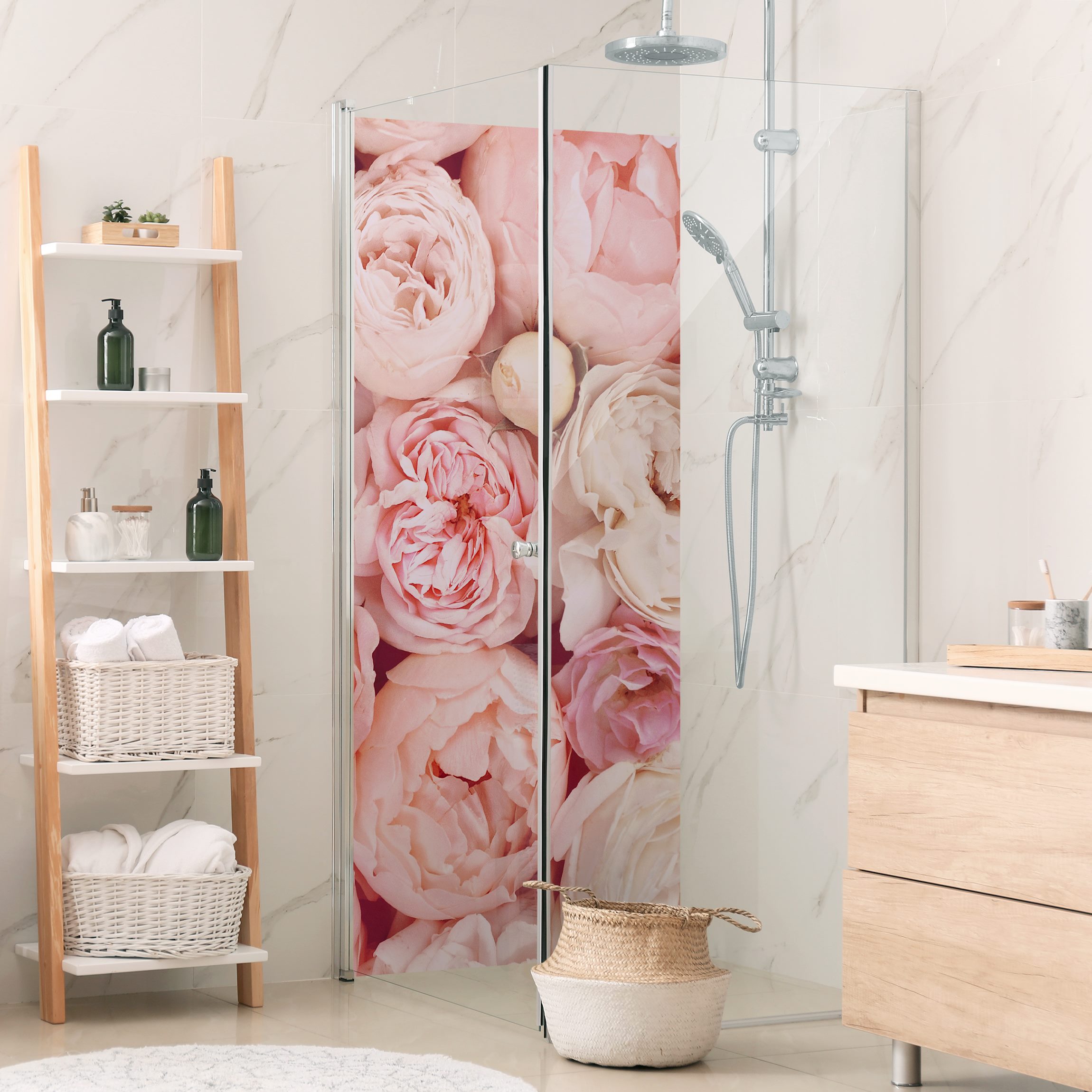 Duschrückwand Rosen Rosé Koralle Shabby