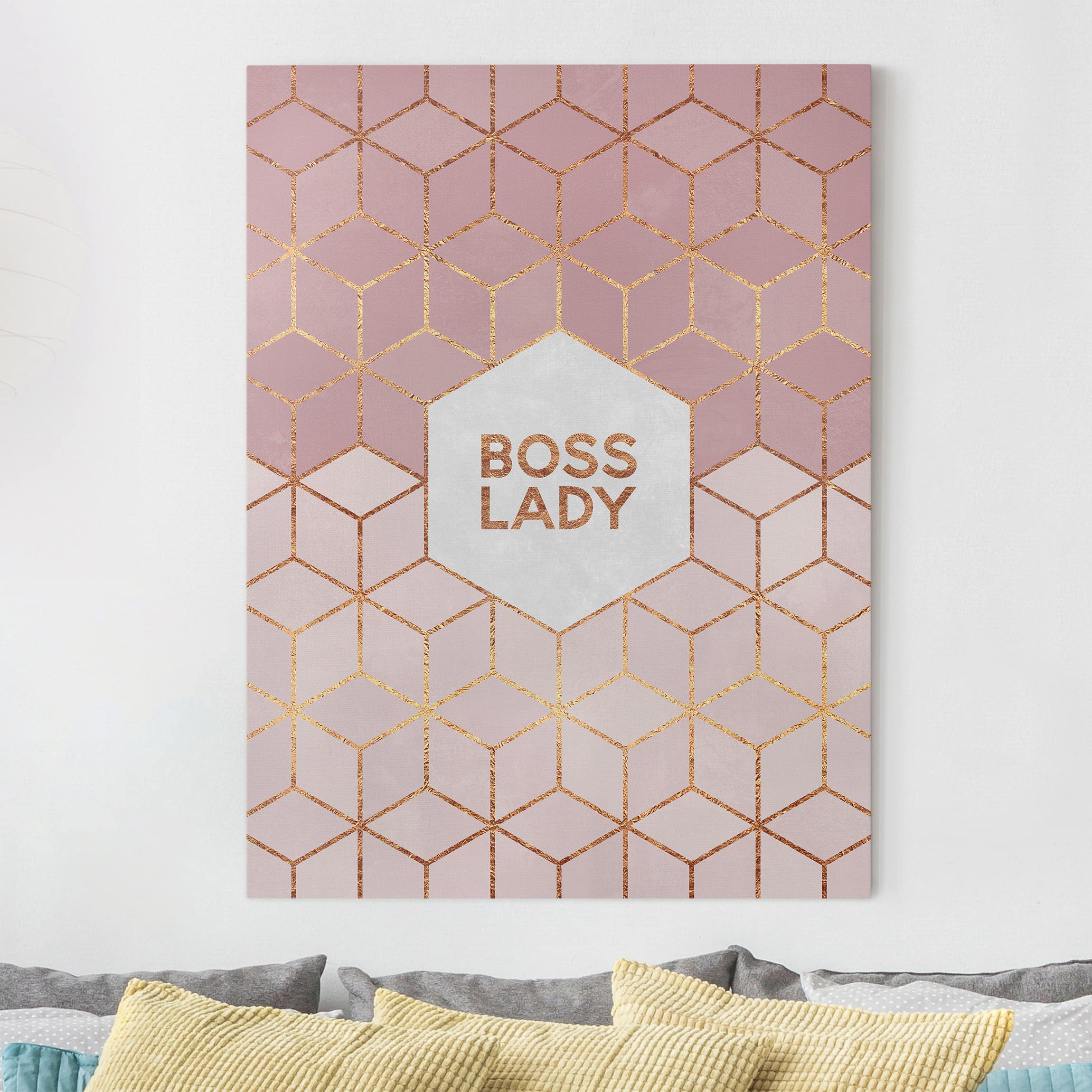 Leinwandbild Abstrakt - Hochformat Boss Lady Sechsecke Rosa