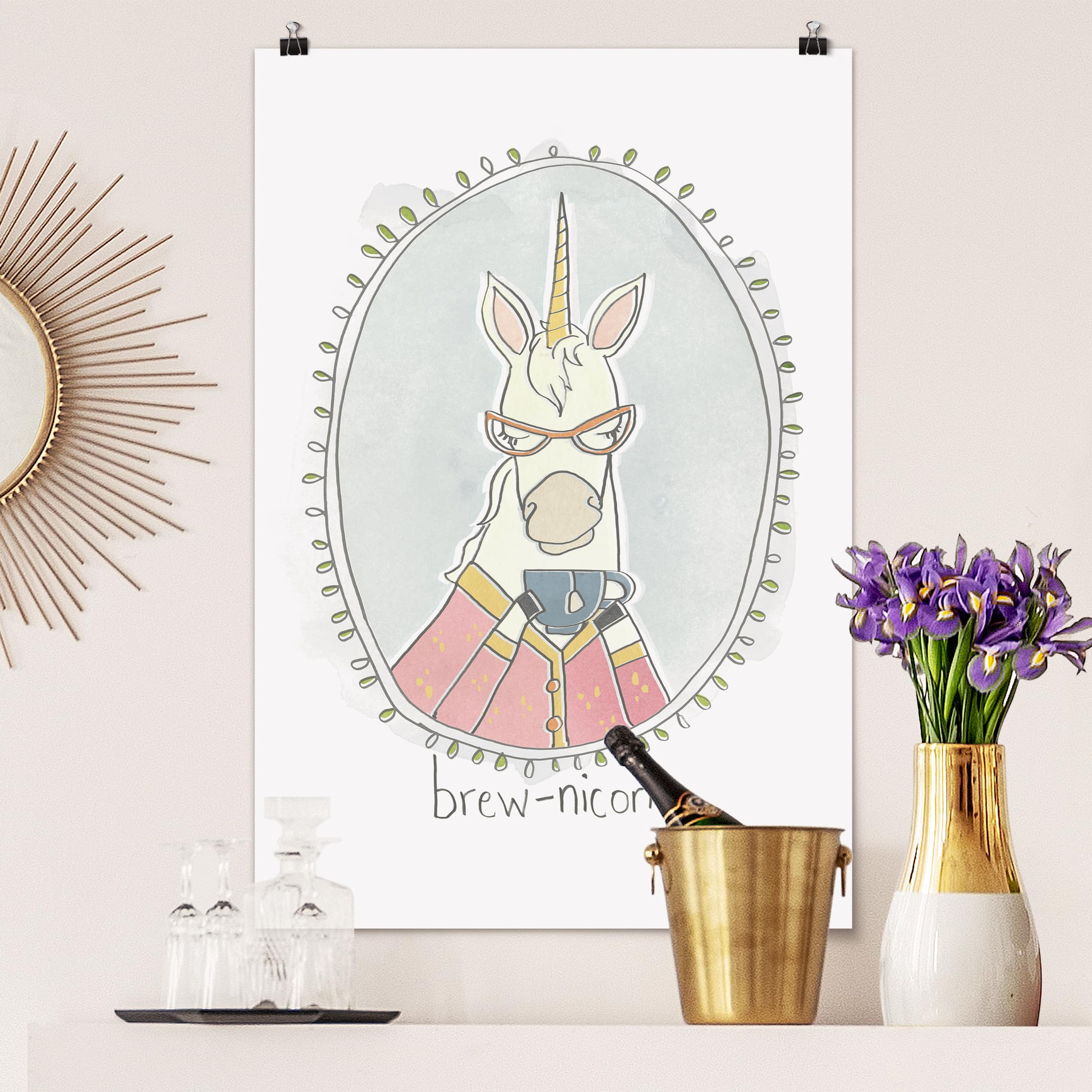 Poster Küchenspruch Koffeinhaltiges Einhorn