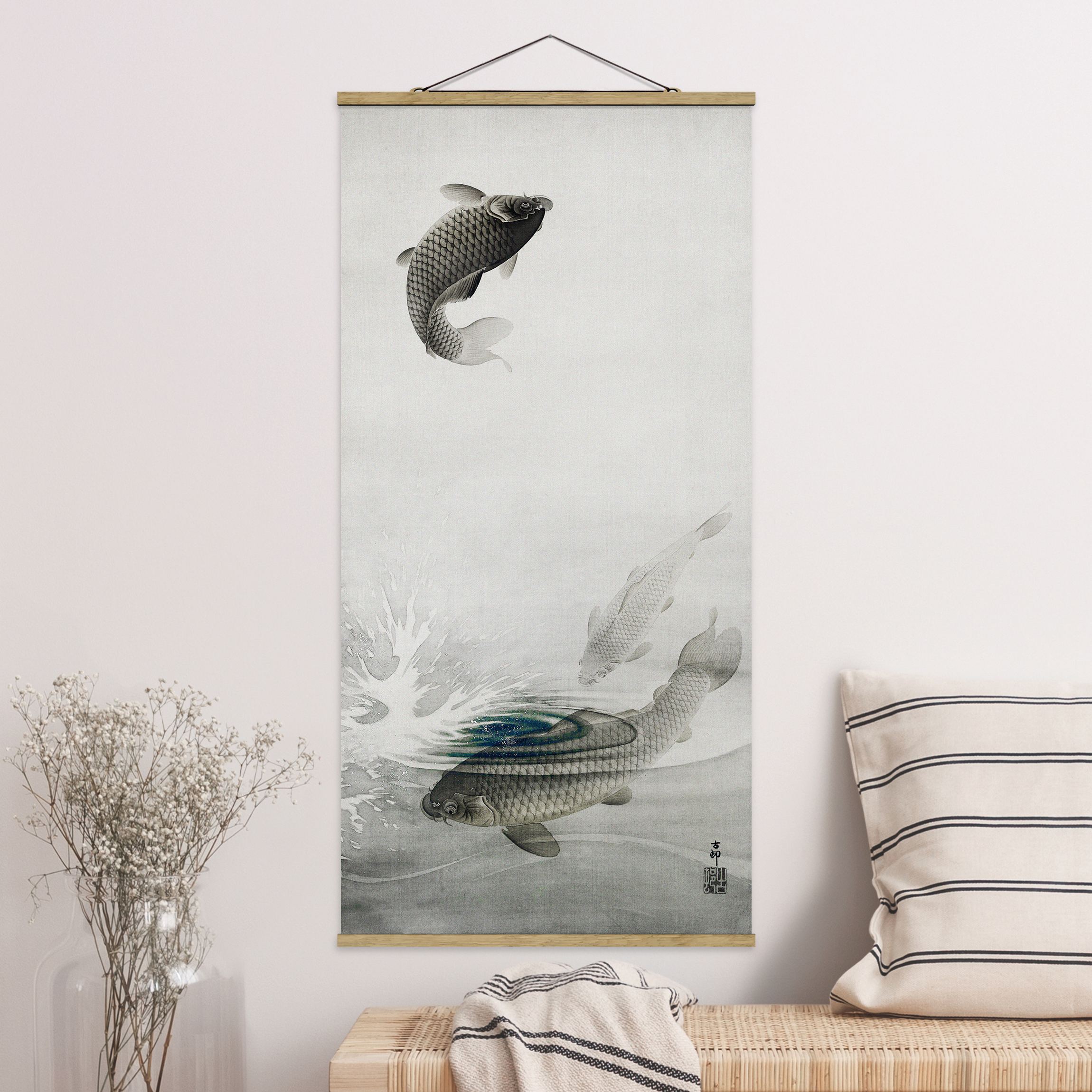 Stoffbild mit Posterleisten Vintage Illustration Asiatische Fische III