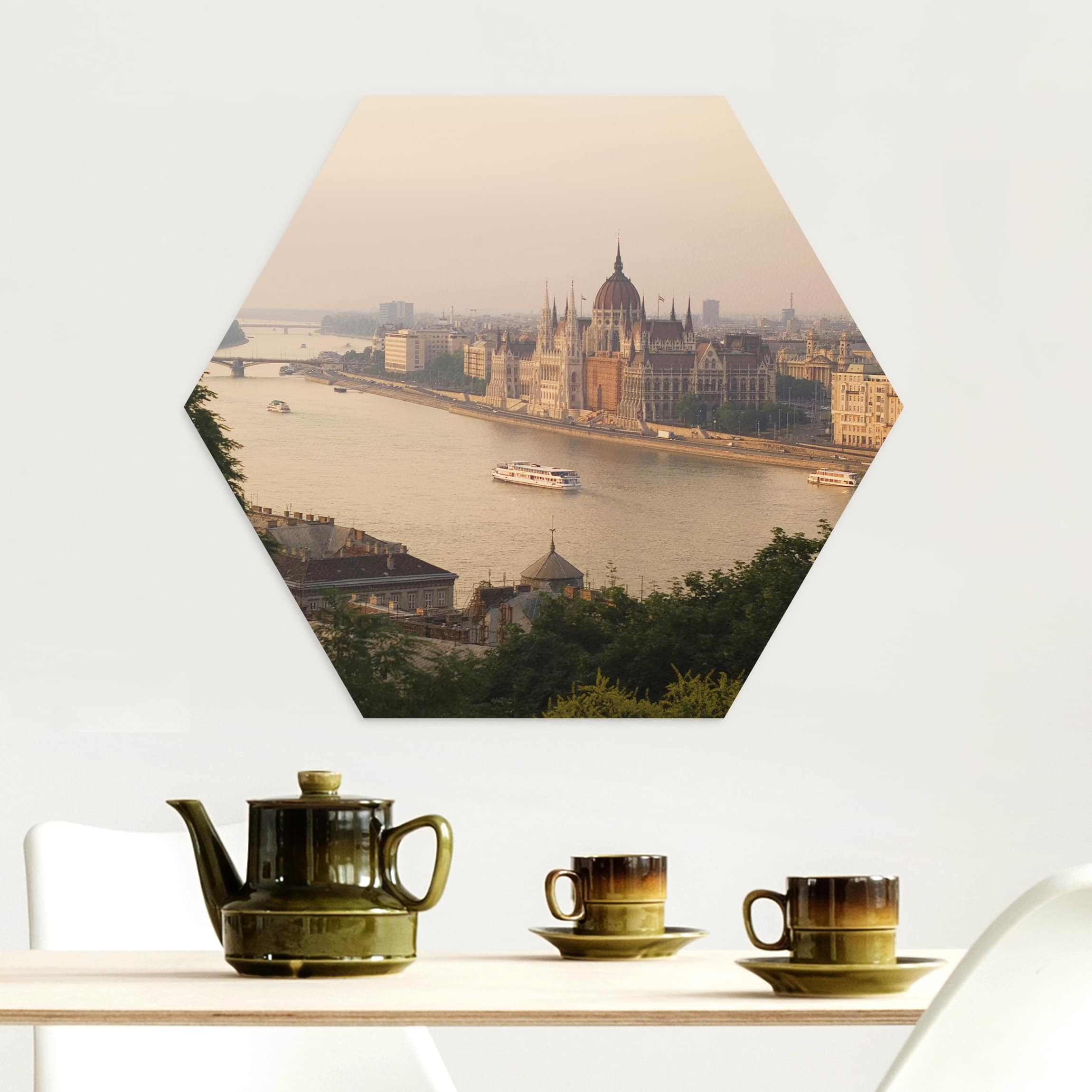 Hexagon-Alu-Dibond Bild Budapest Skyline