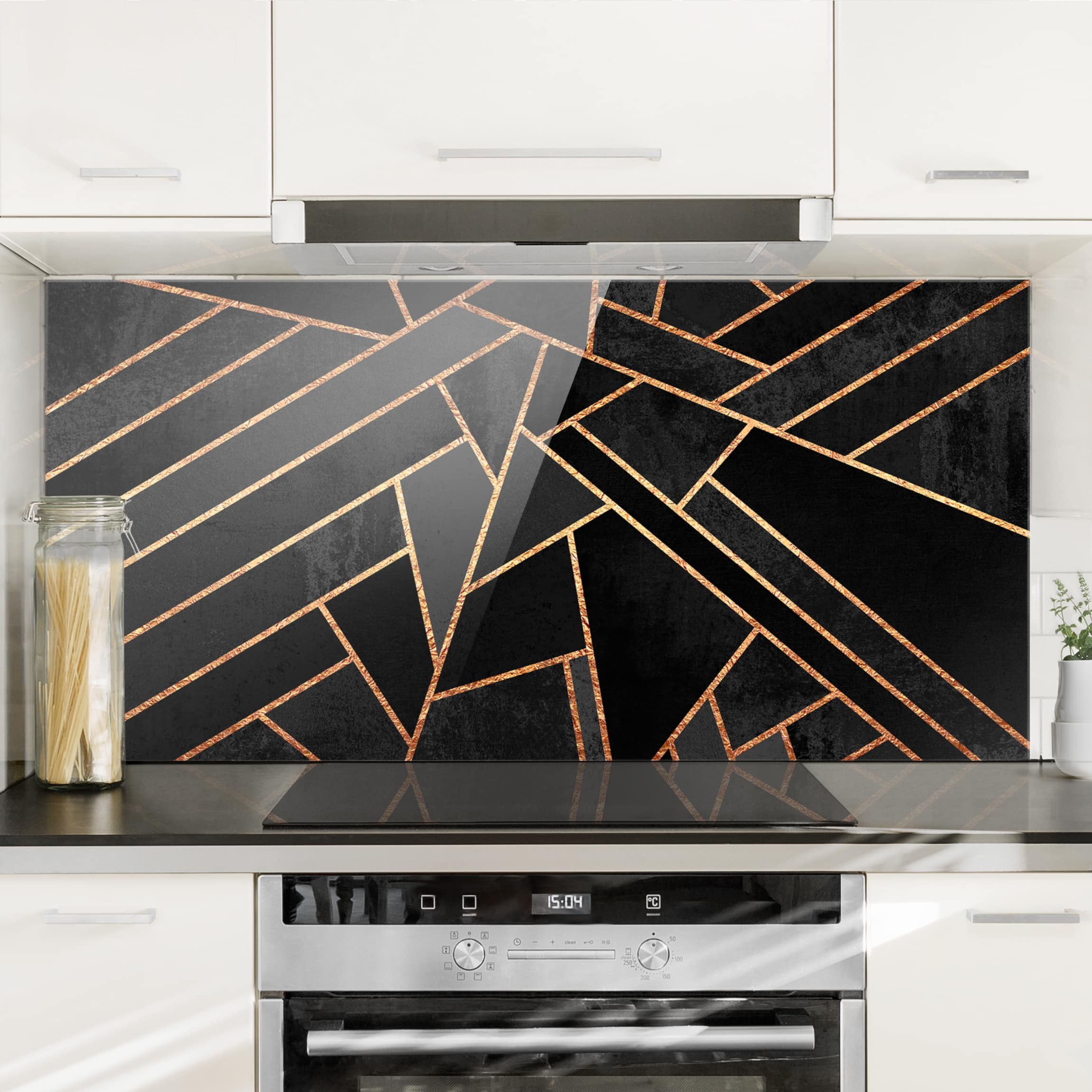 Glas Spritzschutz Schwarze Dreiecke Gold