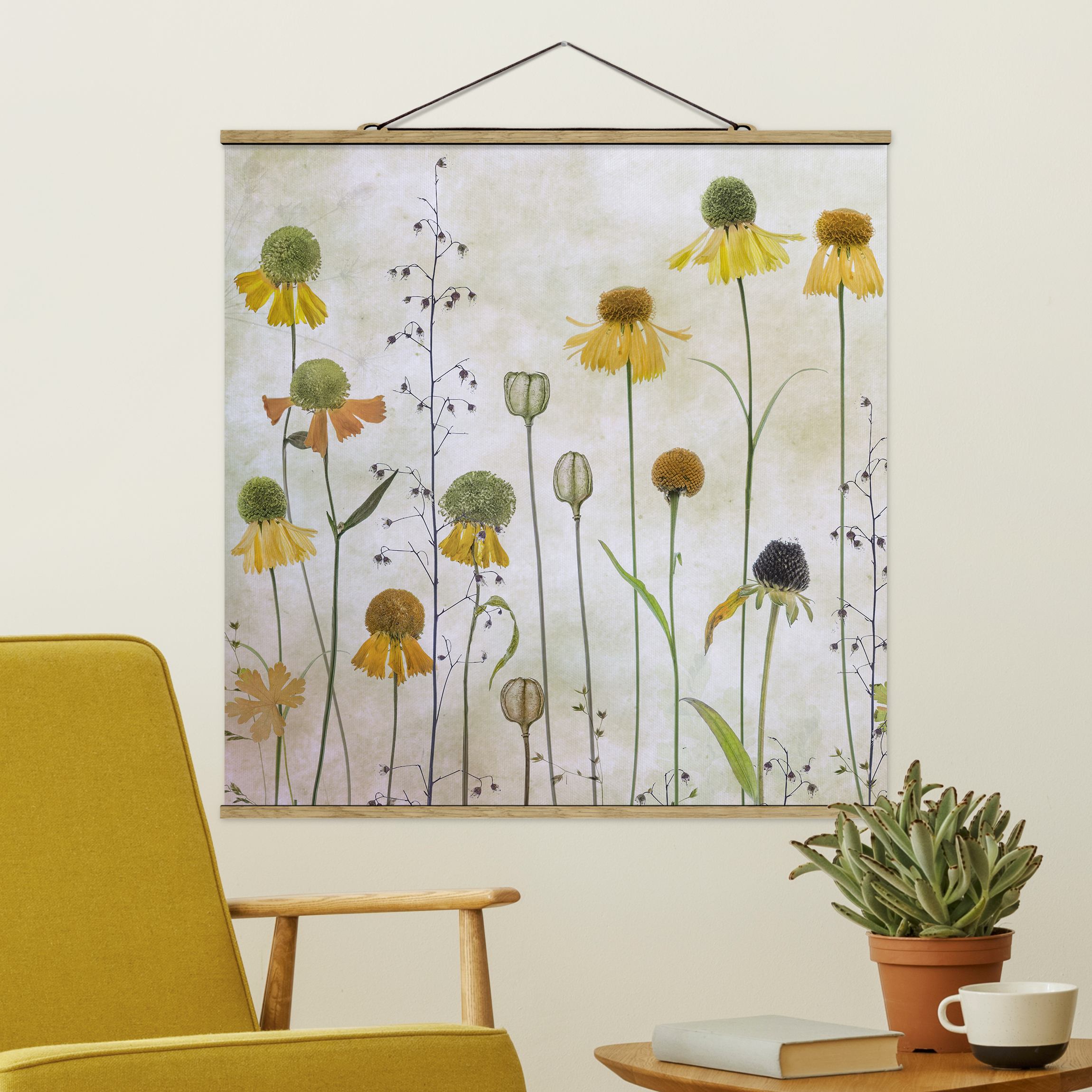 Stoffbild - Quadrat Zarte Helenium Blüten