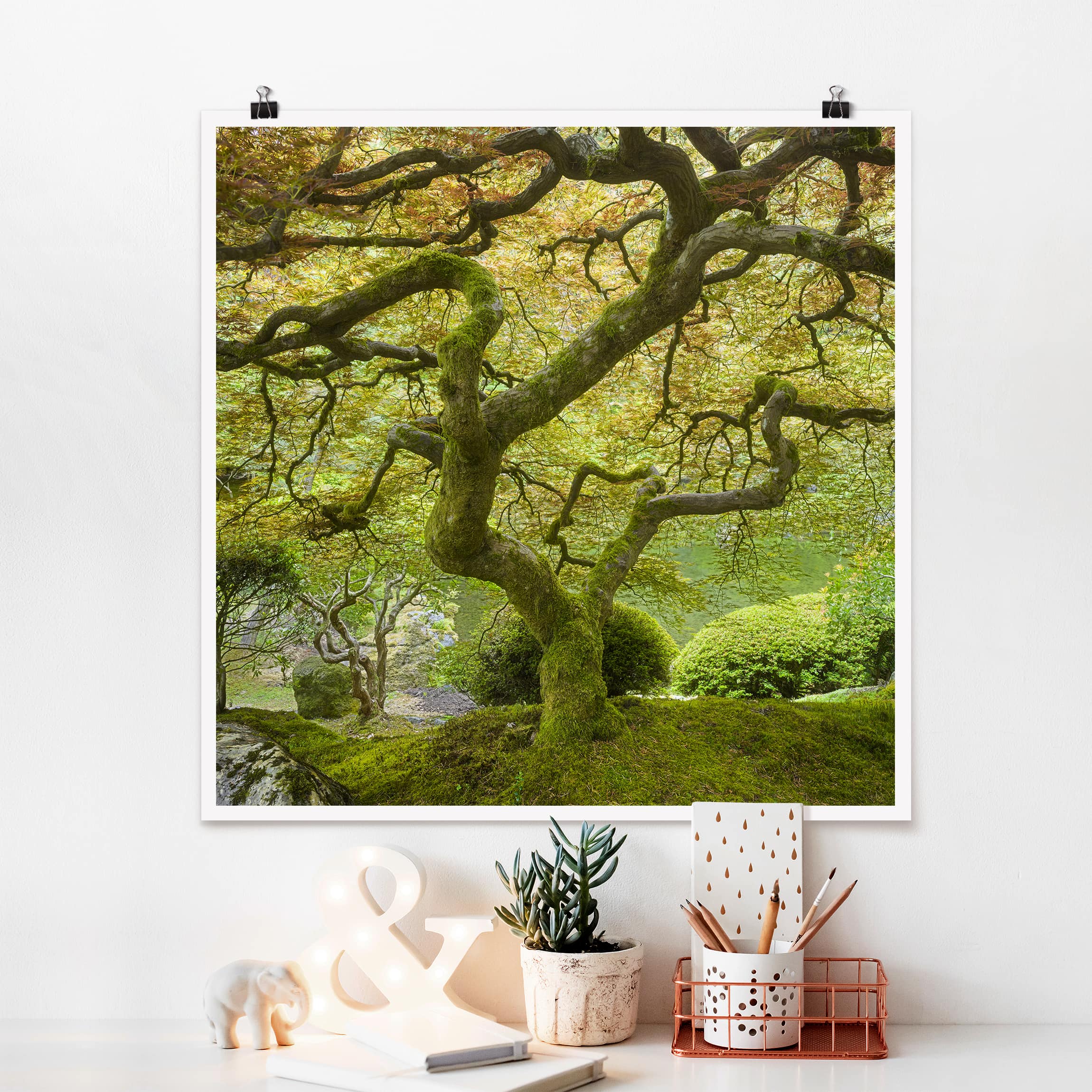 Poster - Quadrat Grüner Japanischer Garten