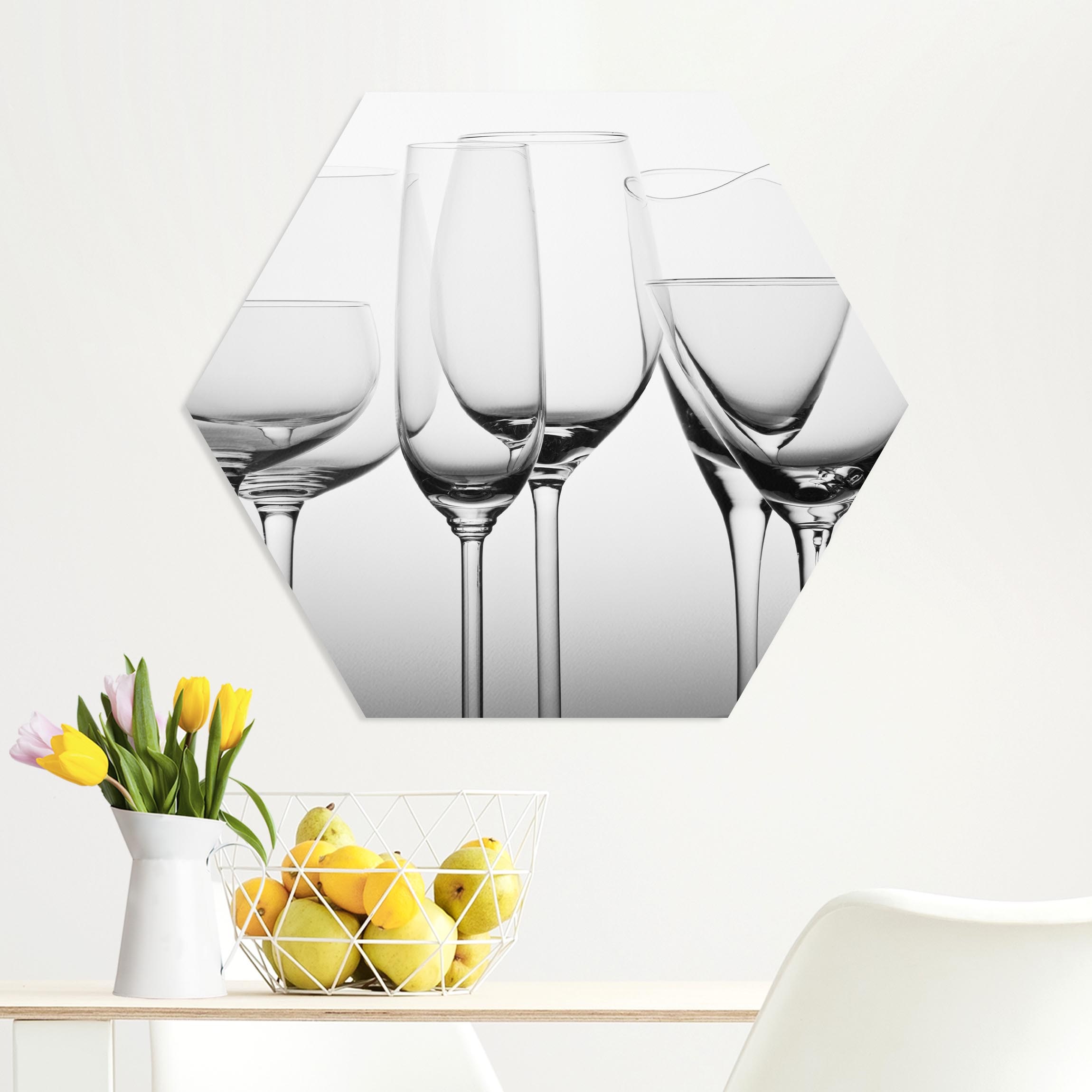 Hexagon-Forexbild Edle Gläser Schwarz-Weiß