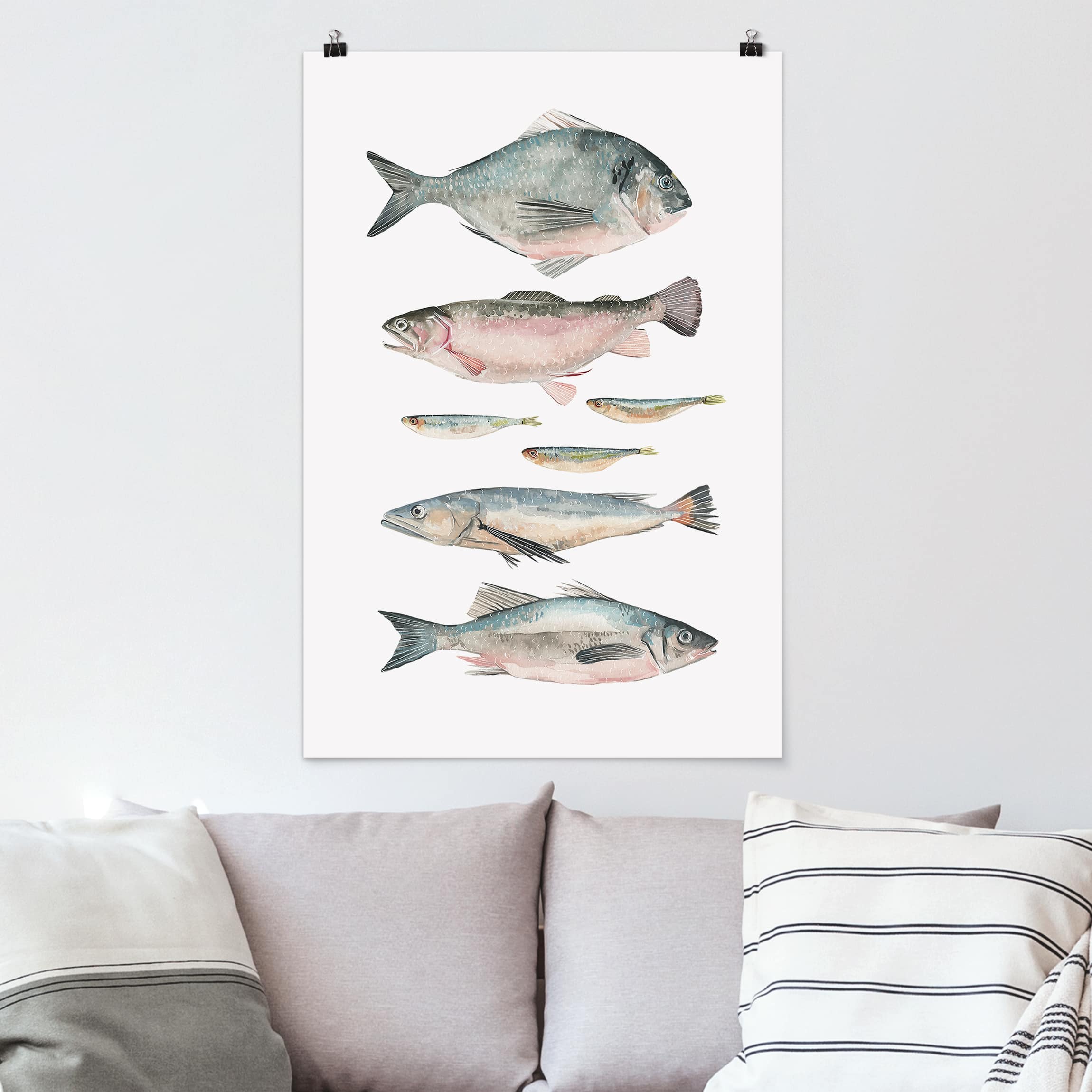 Poster - Hochformat Sieben Fische in Aquarell II