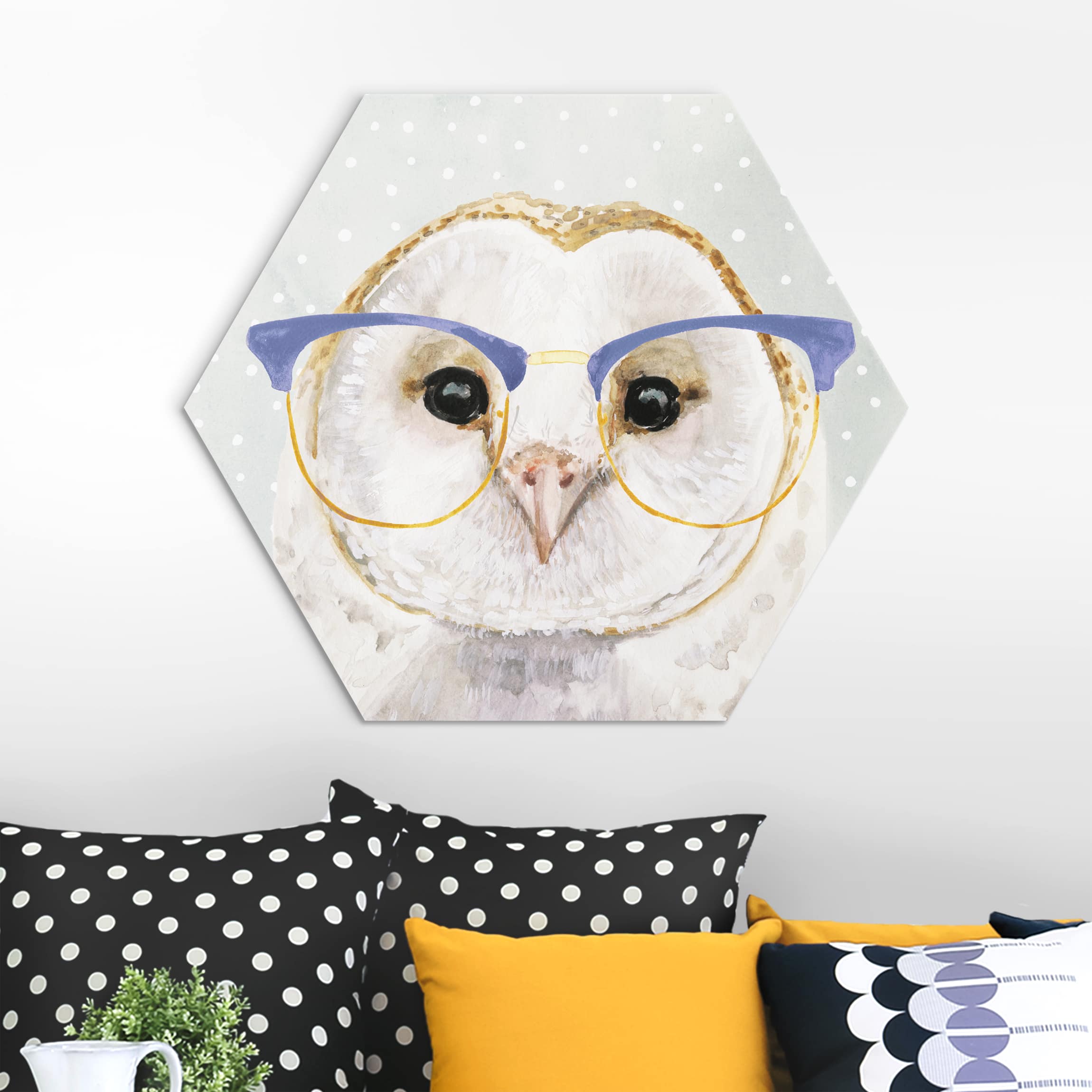 Hexagon-Alu-Dibond Bild Bebrillte Tiere - Eule