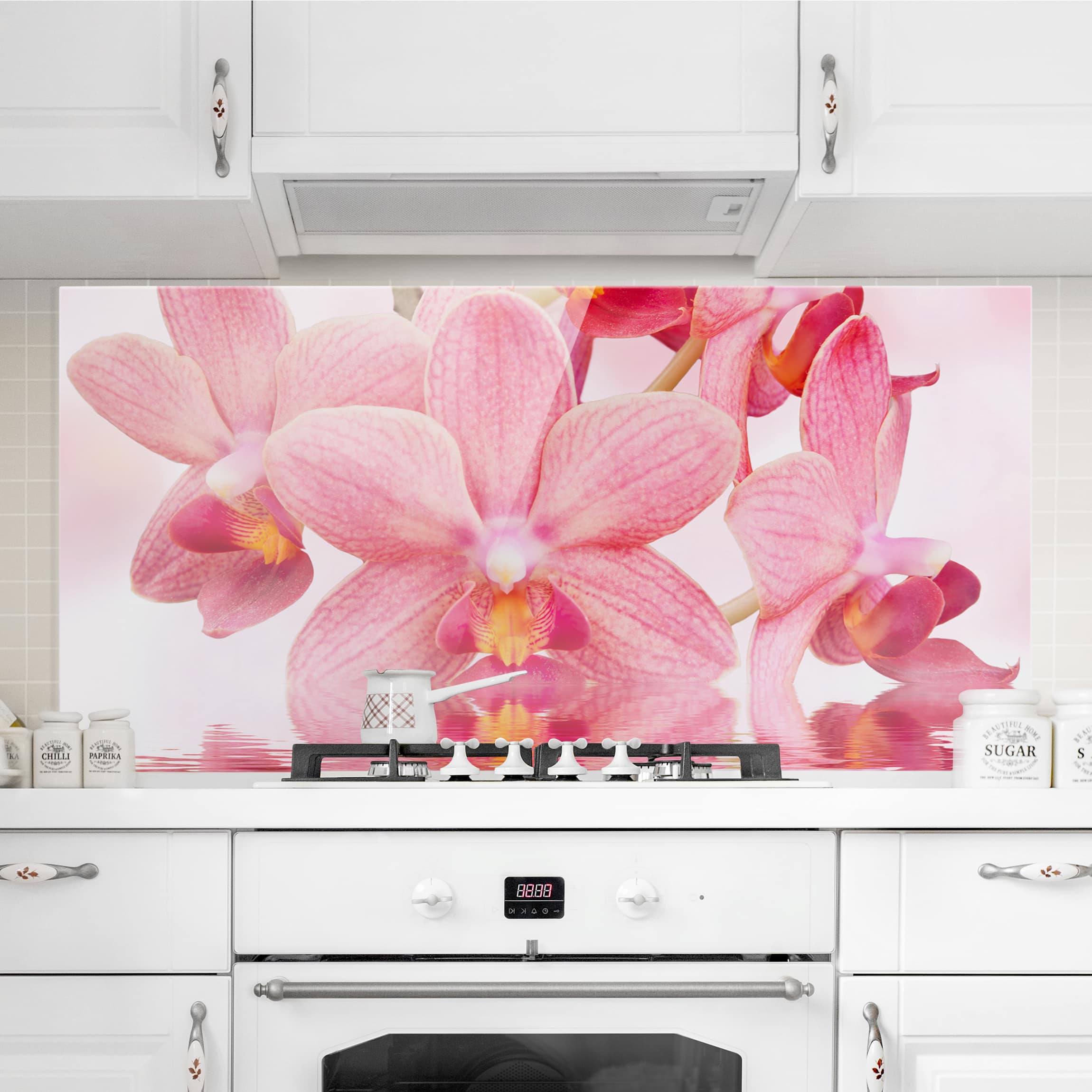 Glas Spritzschutz - Querformat 2:1 Rosa Orchideen auf Wasser
