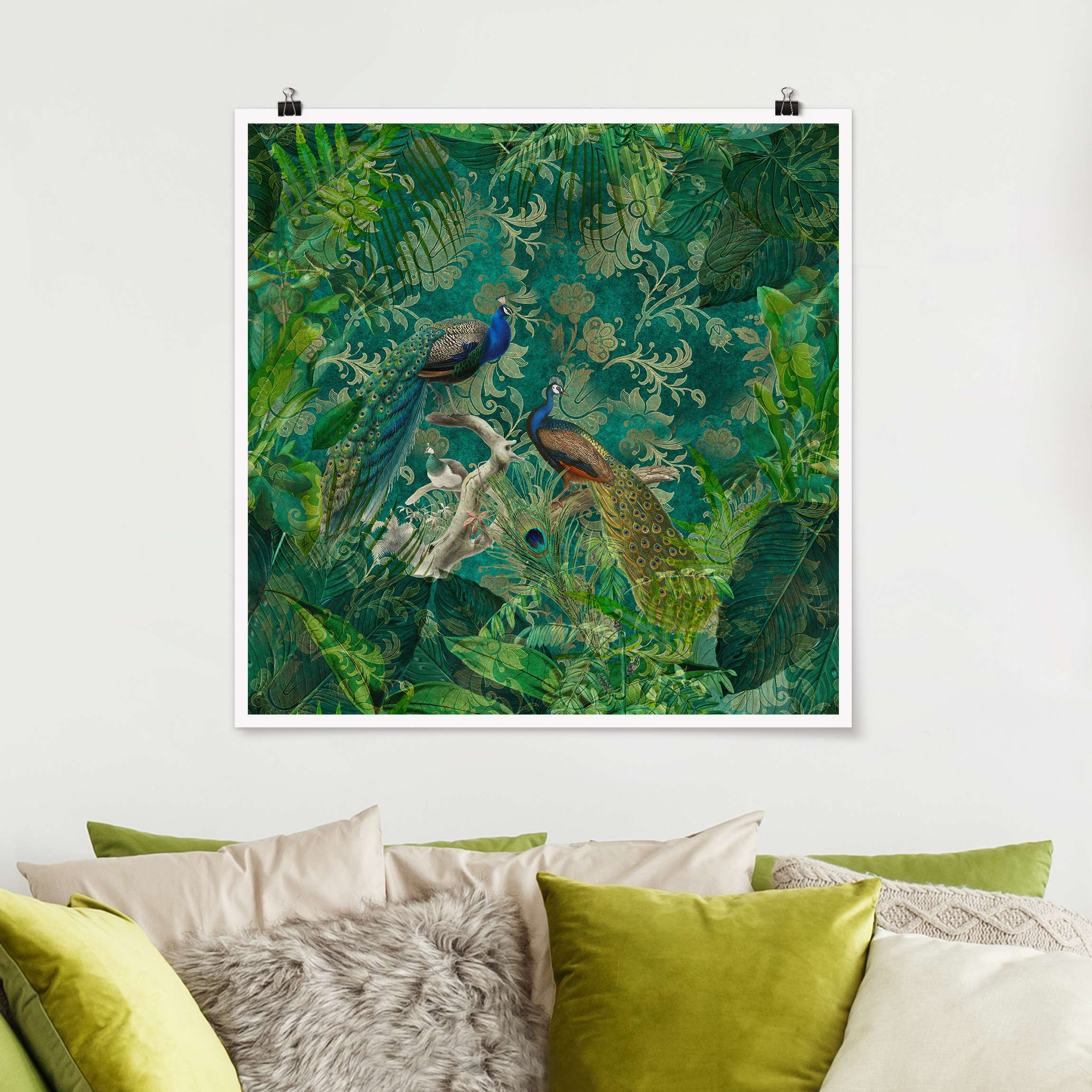 Poster Shabby Chic Collage - Edler Pfau II