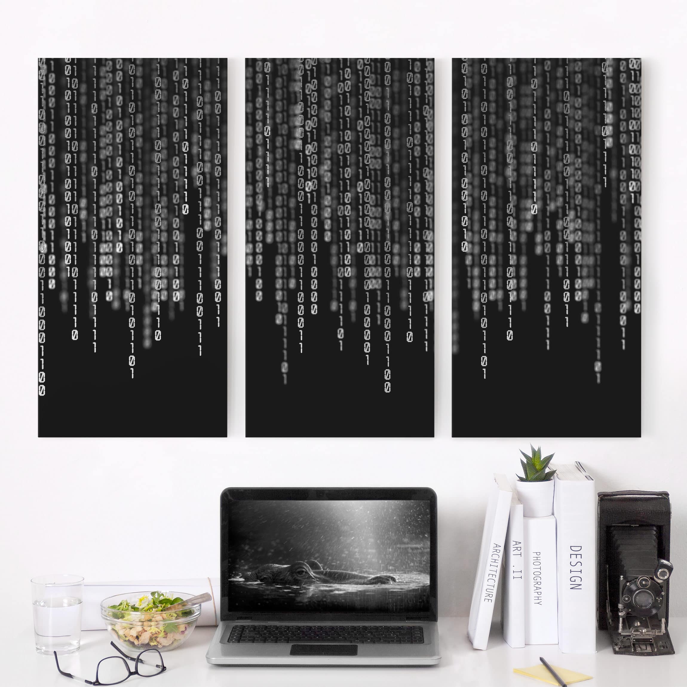 3-teiliges Leinwandbild - Querformat Binärischer Code II