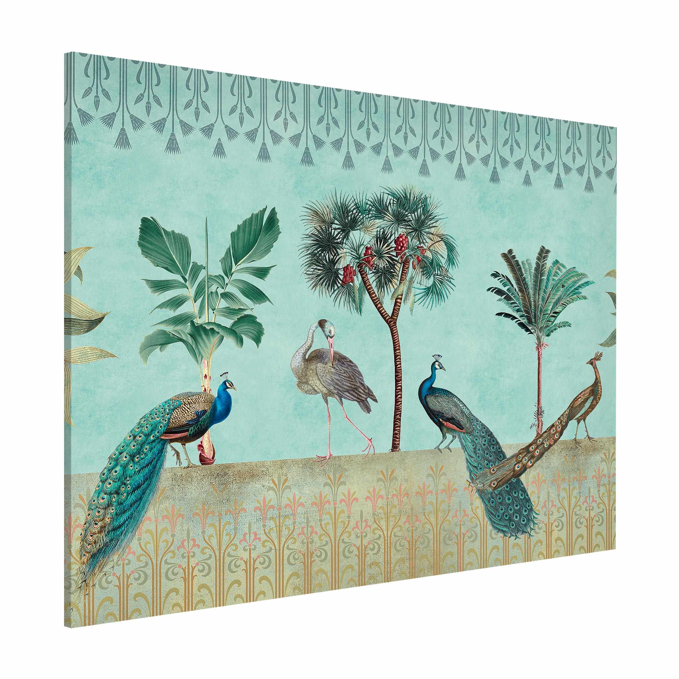 Magnettafel Tiere Vintage Collage - Tropische Vögel mit Palmen