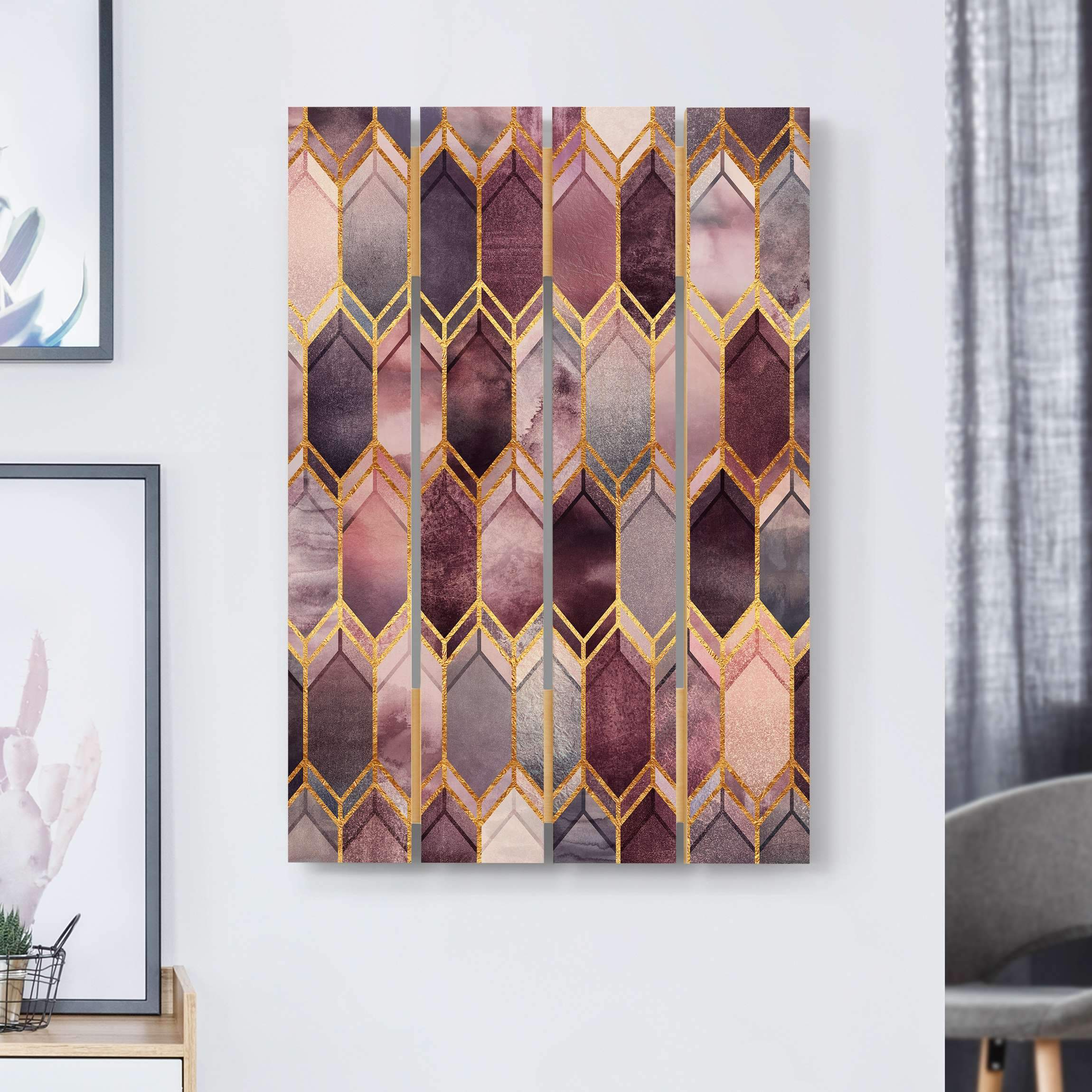 Holzbild Plankenoptik Glasmalerei geometrisch Rosé Gold