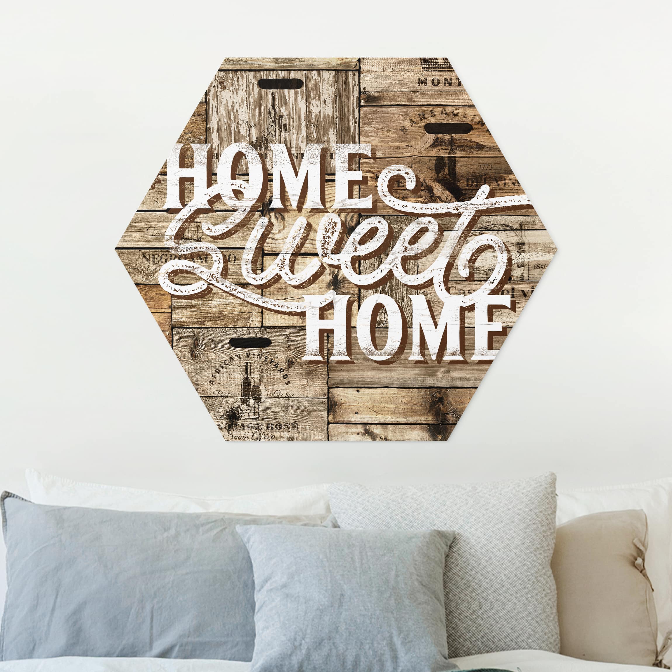 Hexagon-Forexbild Home sweet Home Holzwand