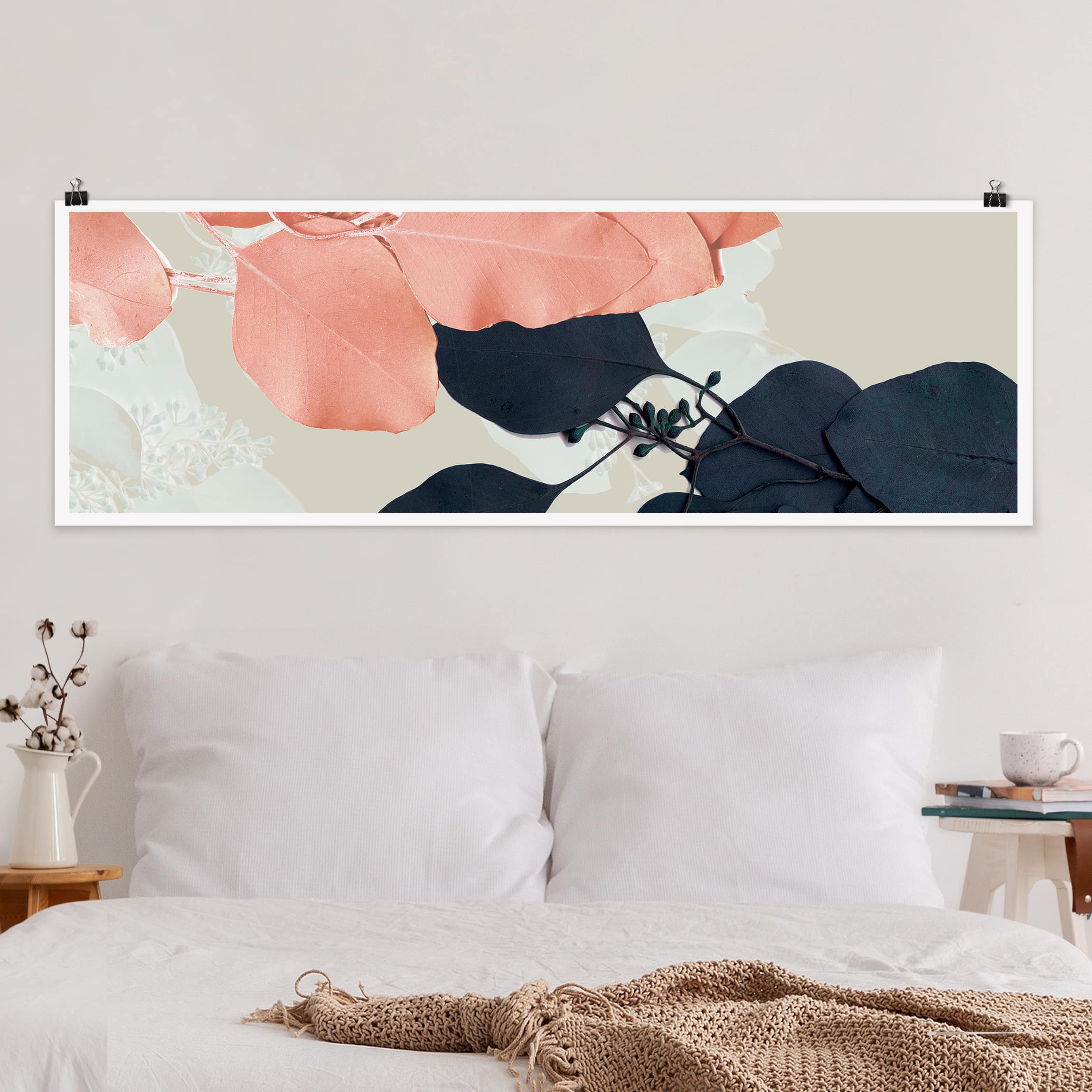 Panorama Poster Blätter Indigo & Rouge II