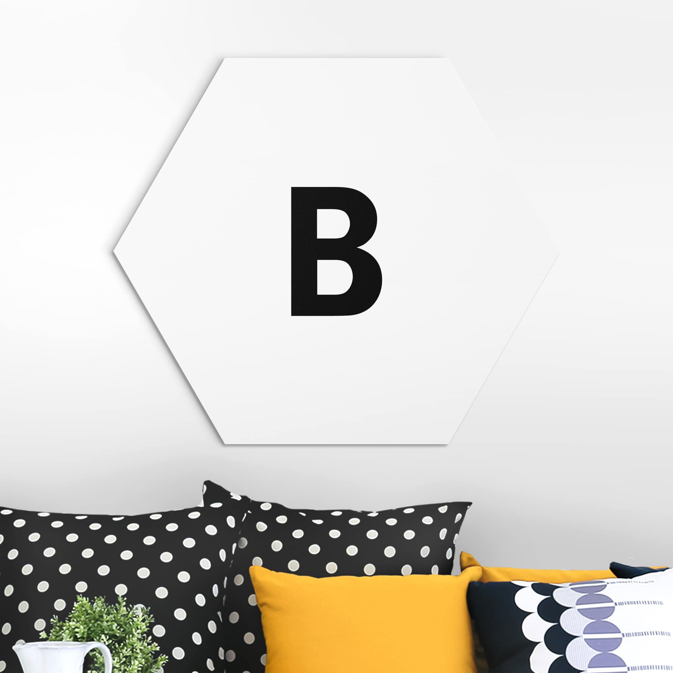 Hexagon-Alu-Dibond Bild Buchstabe Weiß B